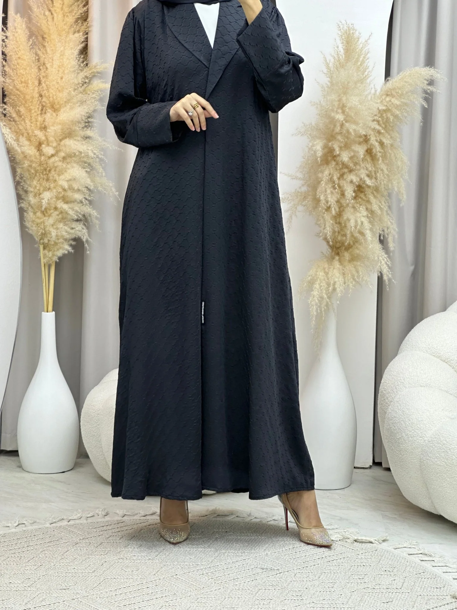 C RTW 0006-03 Grey Coat Silk Eid Abaya - Image 8