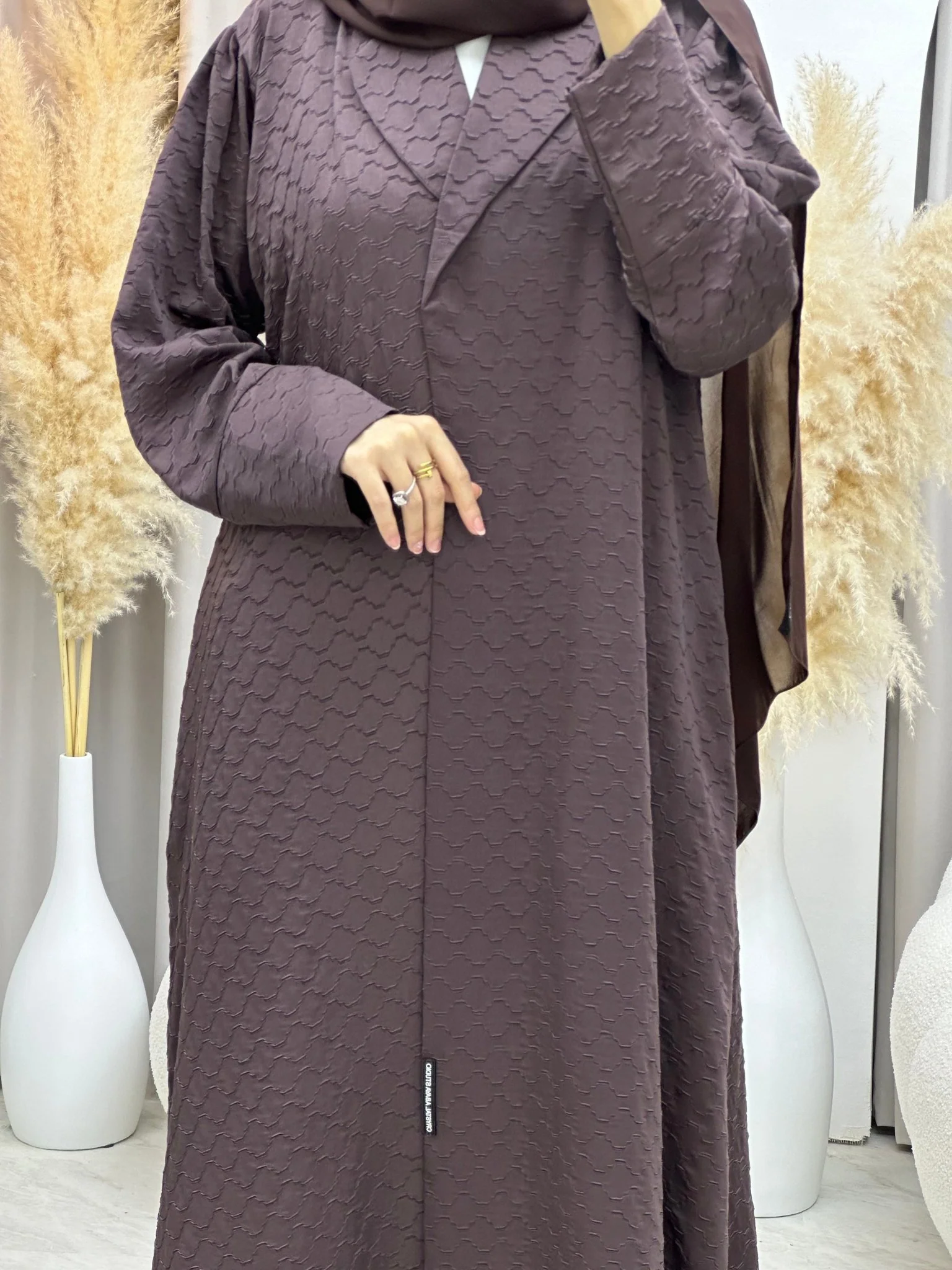 C RTW 0006-05 Brown Coat Silk Eid Abaya - Image 3