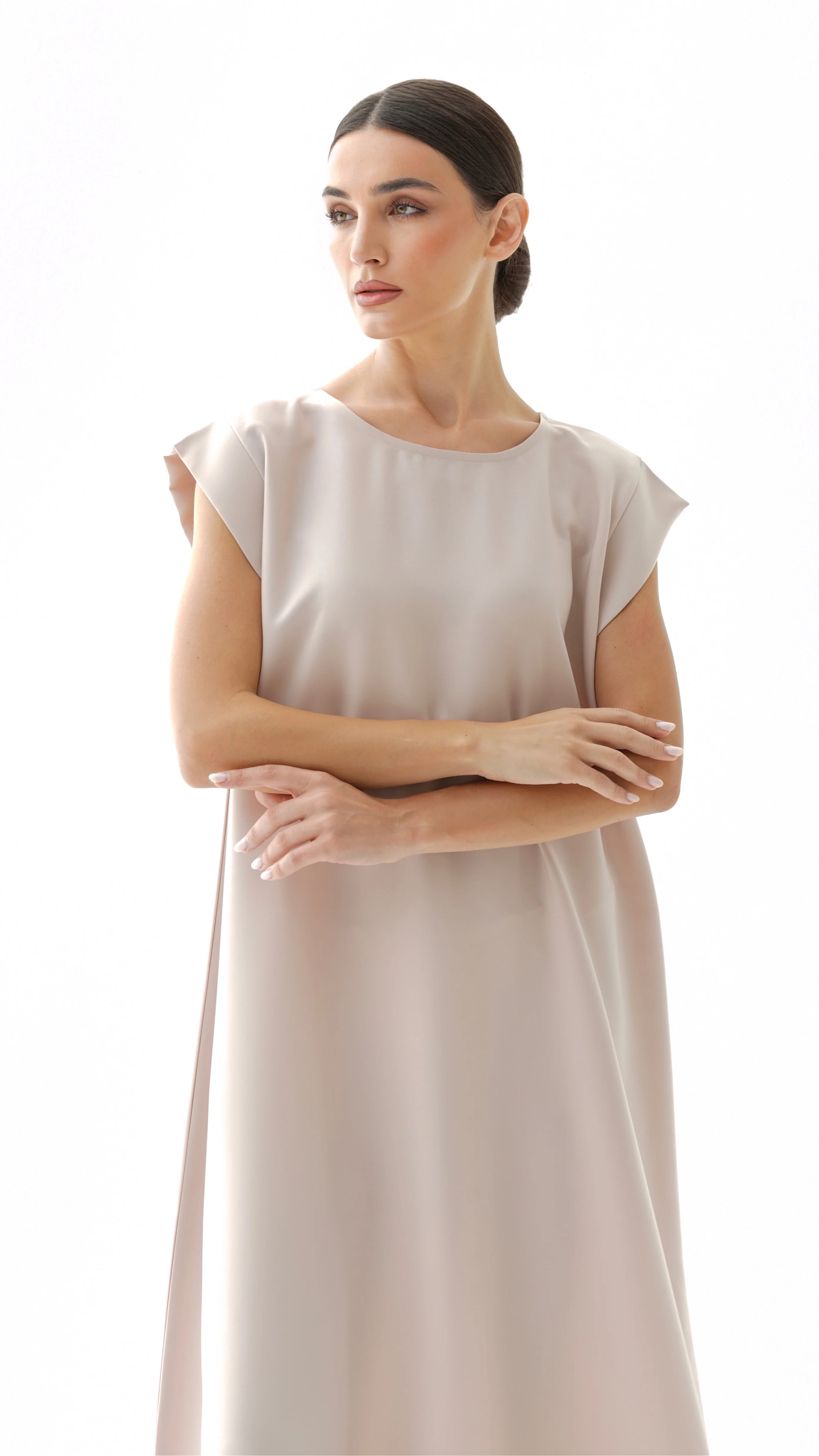 C RTW 005-14 Premium Light Beige Under Abaya Dress - Image 2