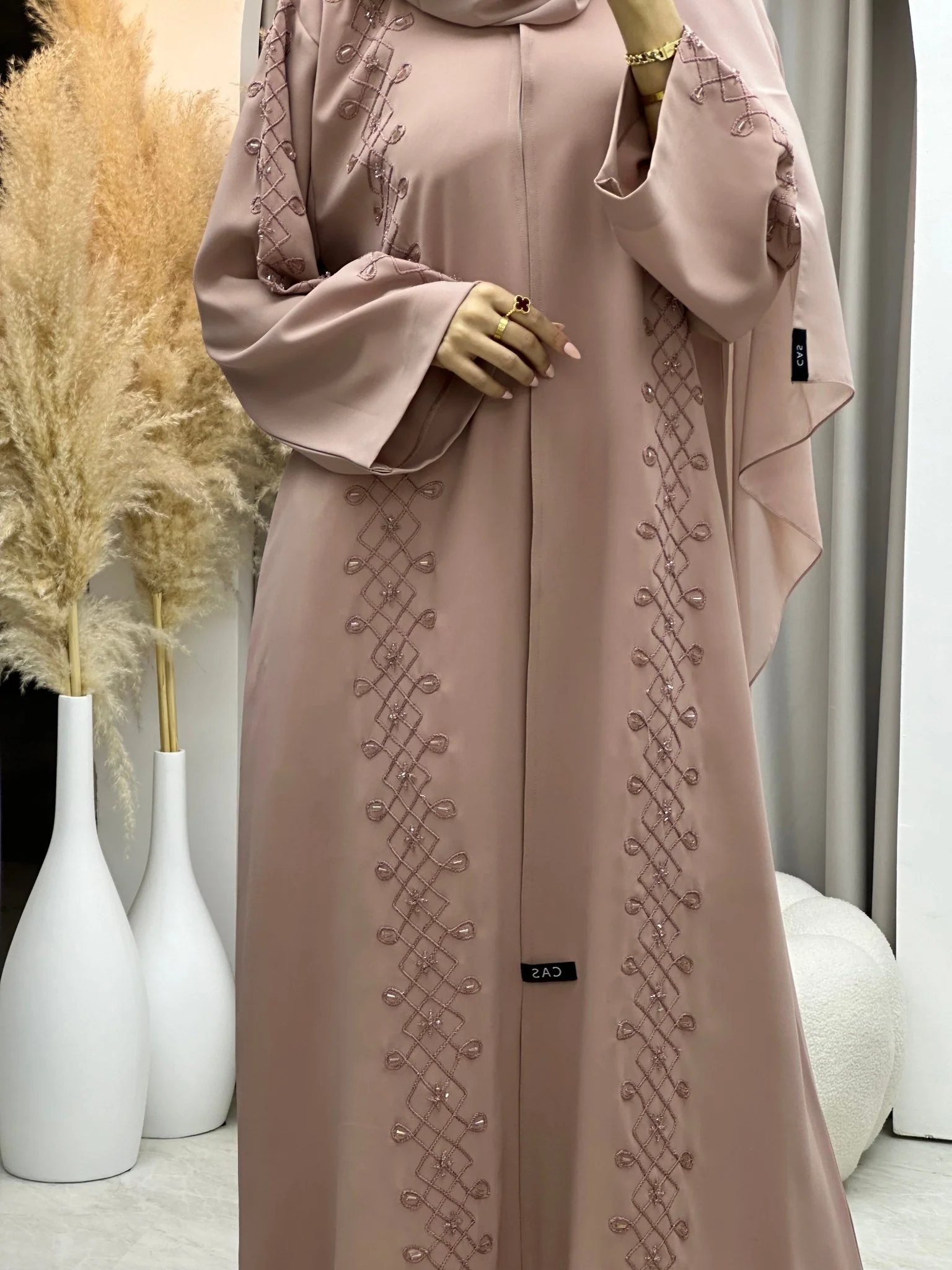 C RTW 0074 Pink Embroidery Abaya - Image 3