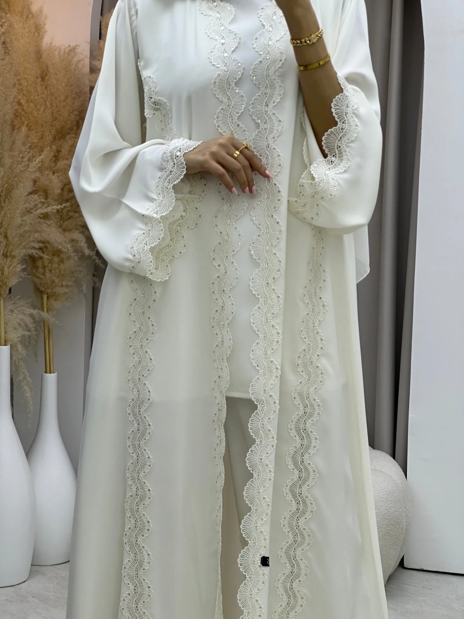 C RTW 0081 White Lace Abaya - Image 10