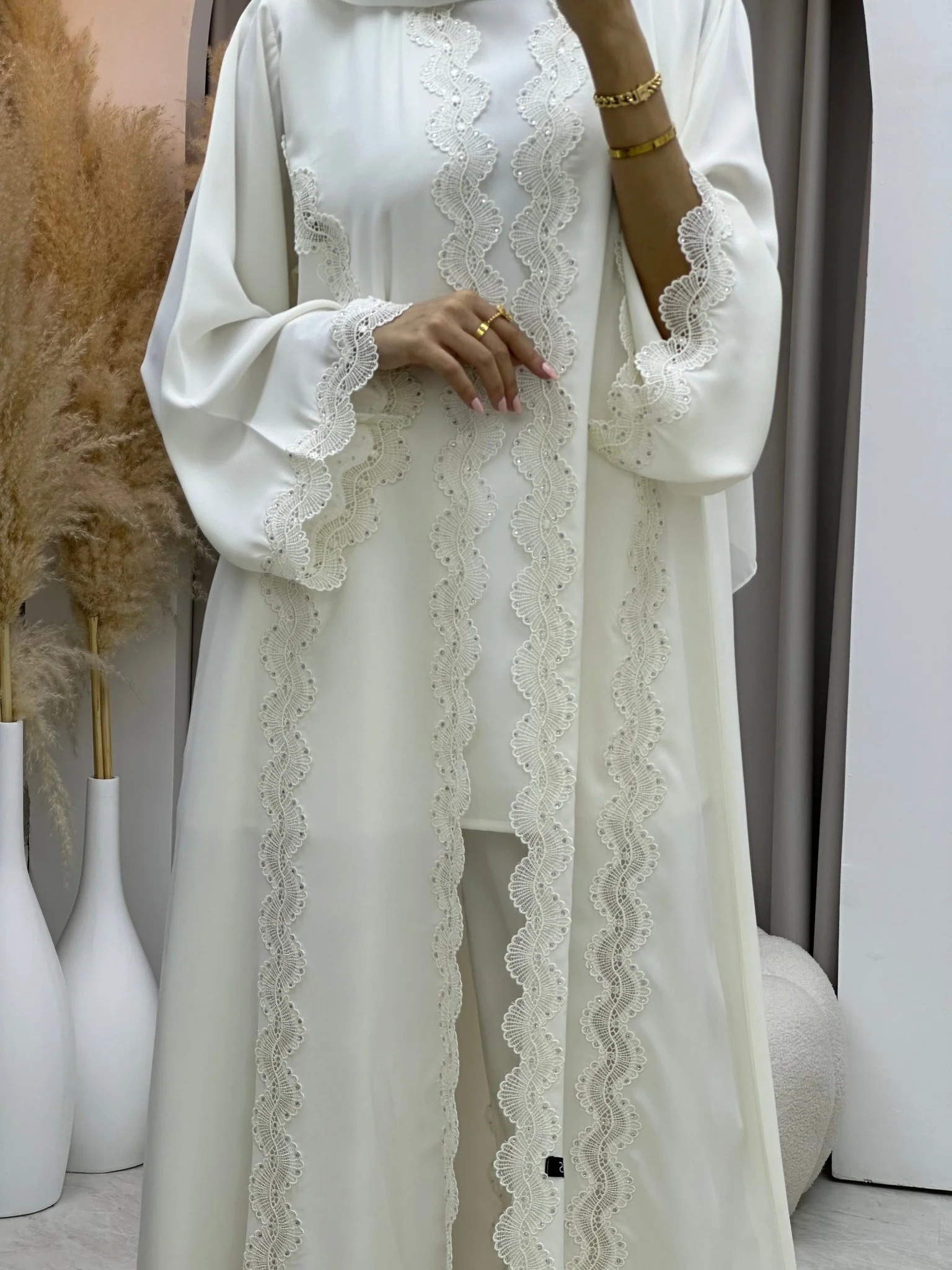 C RTW 0081 White Lace Abaya - Image 11