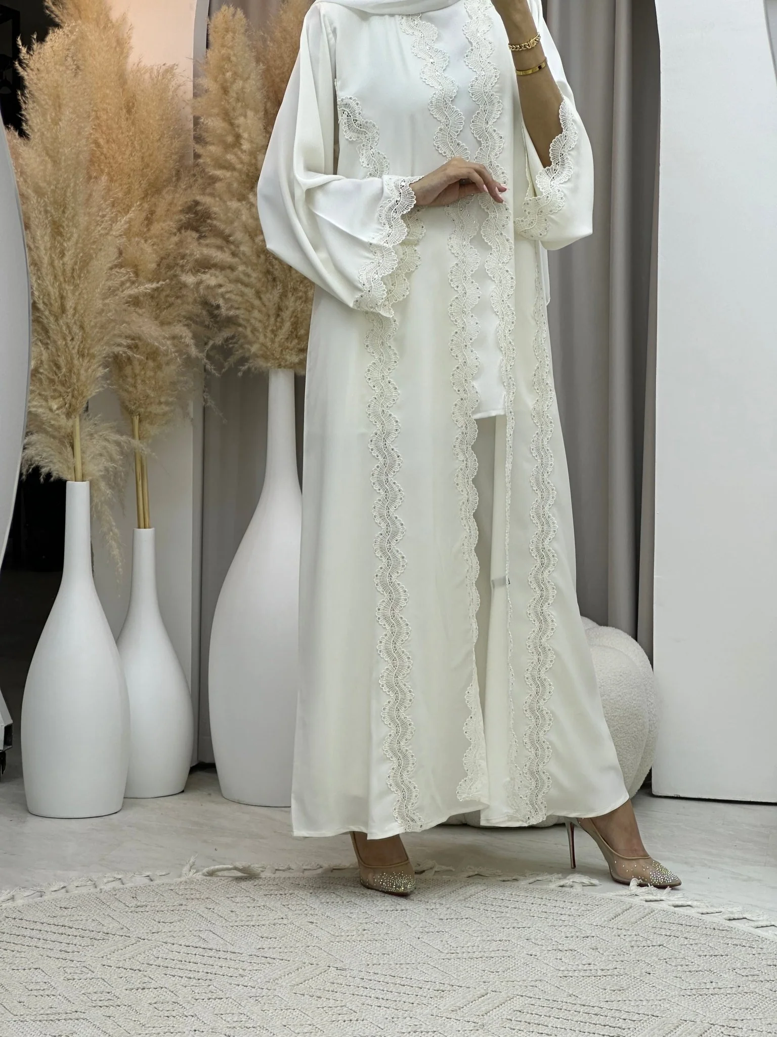 C RTW 0081 White Lace Abaya - Image 6