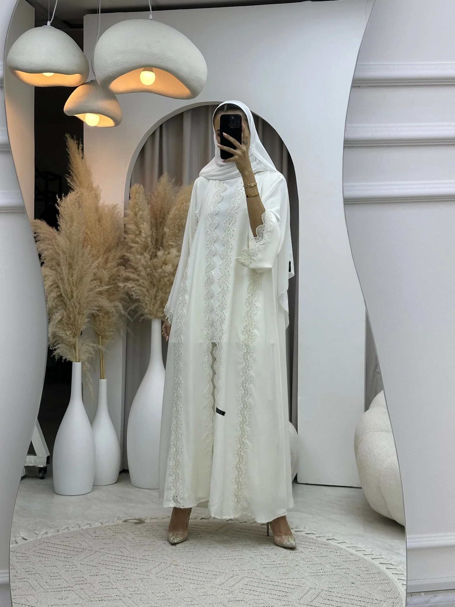 C RTW 0081 White Lace Abaya - Image 7