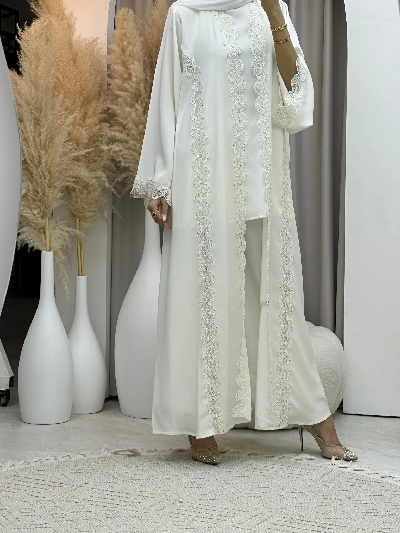 C RTW 0081 White Lace Abaya - Image 8