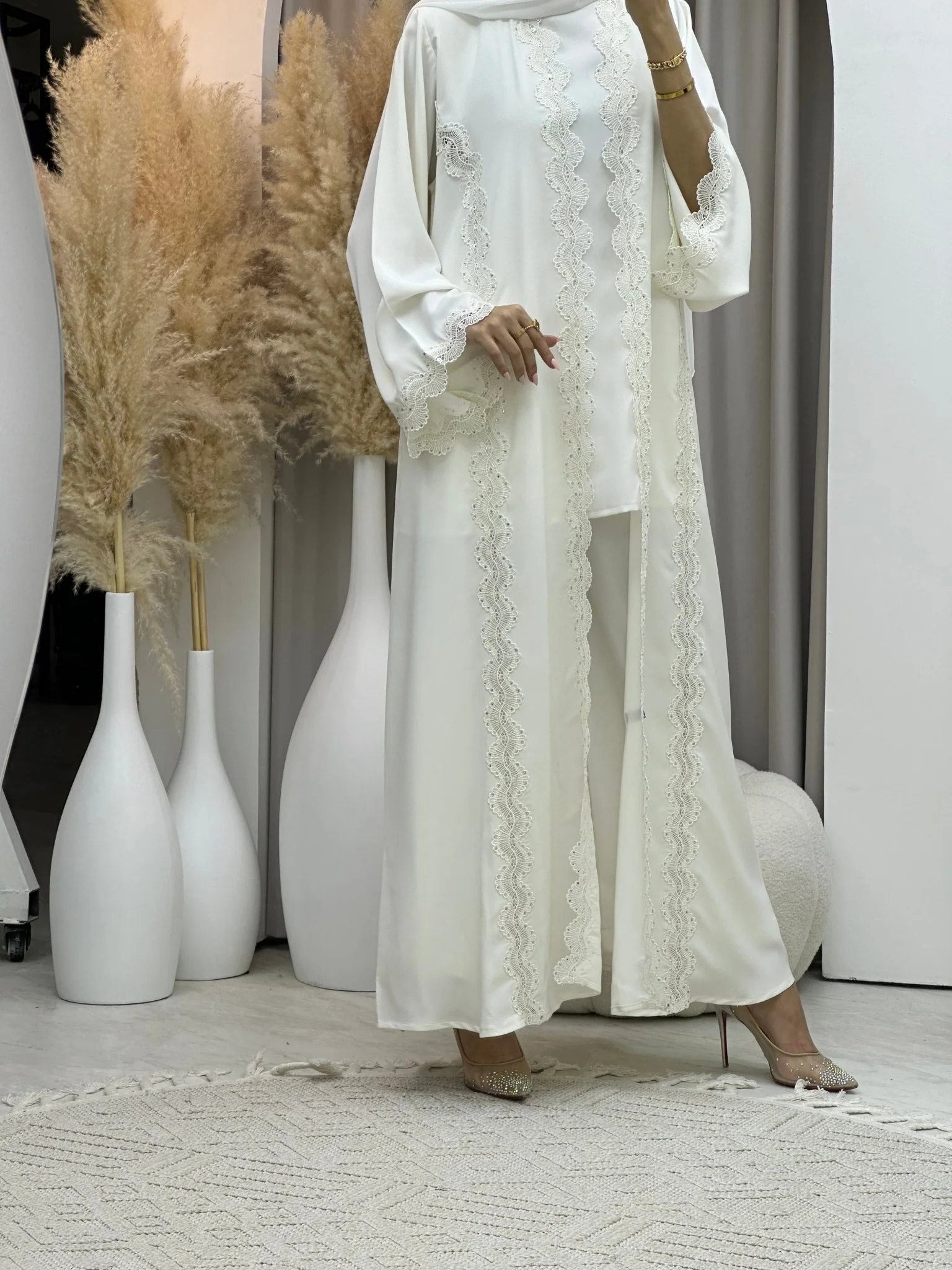 C RTW 0081 White Lace Abaya - Image 9
