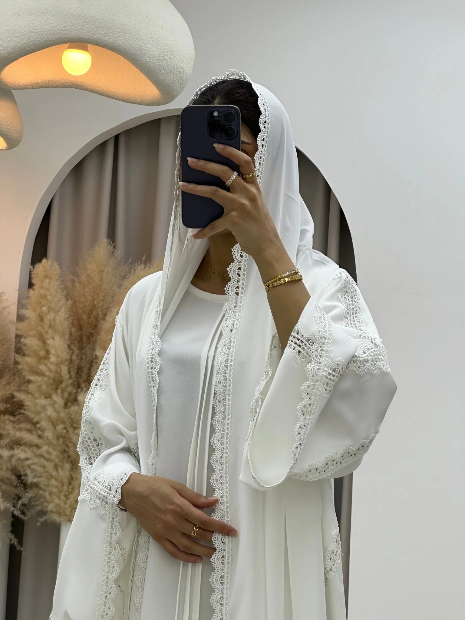C RTW 0092 White Lace Abaya - Image 10