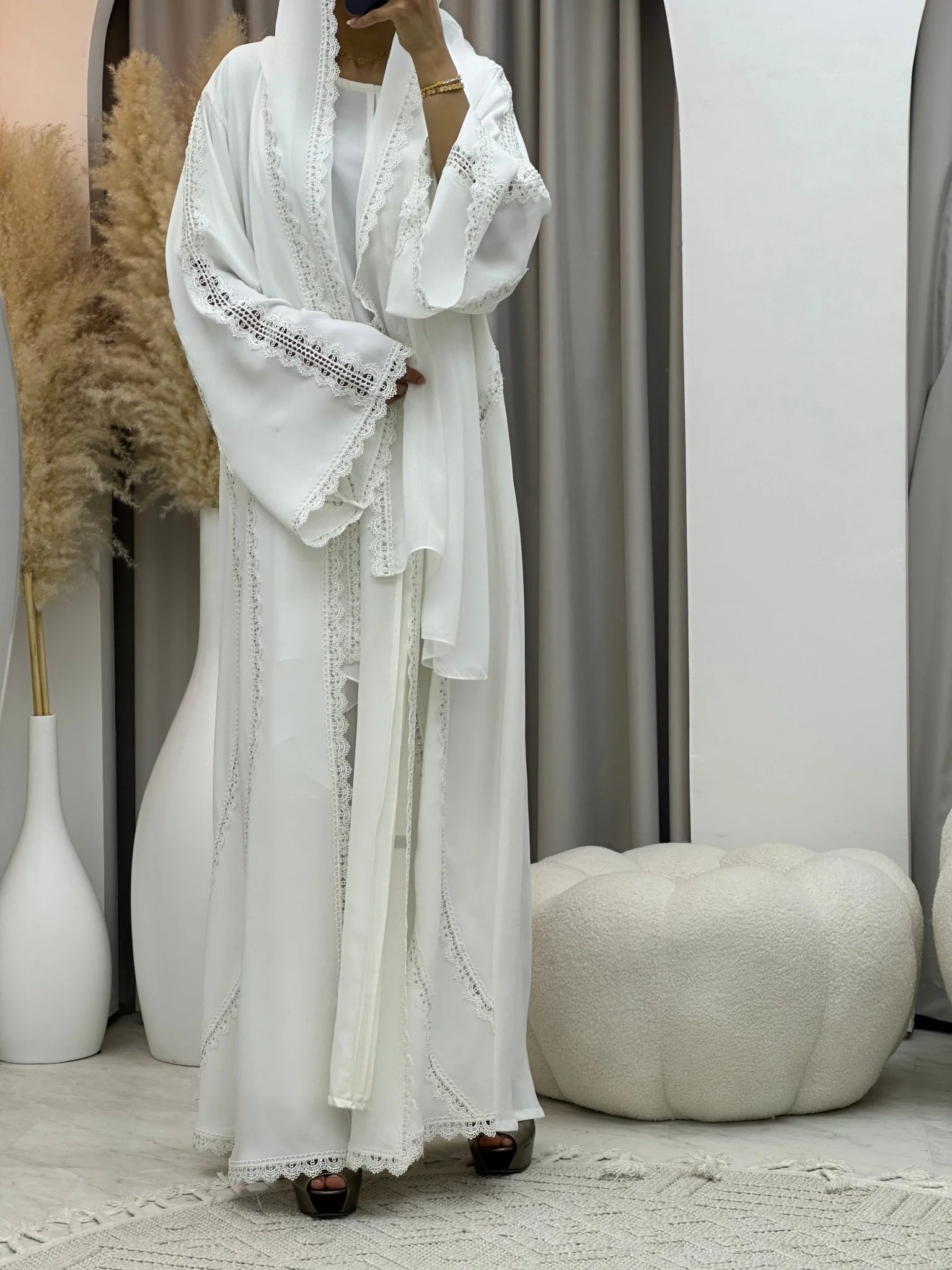 C RTW 0092 White Lace Abaya - Image 7