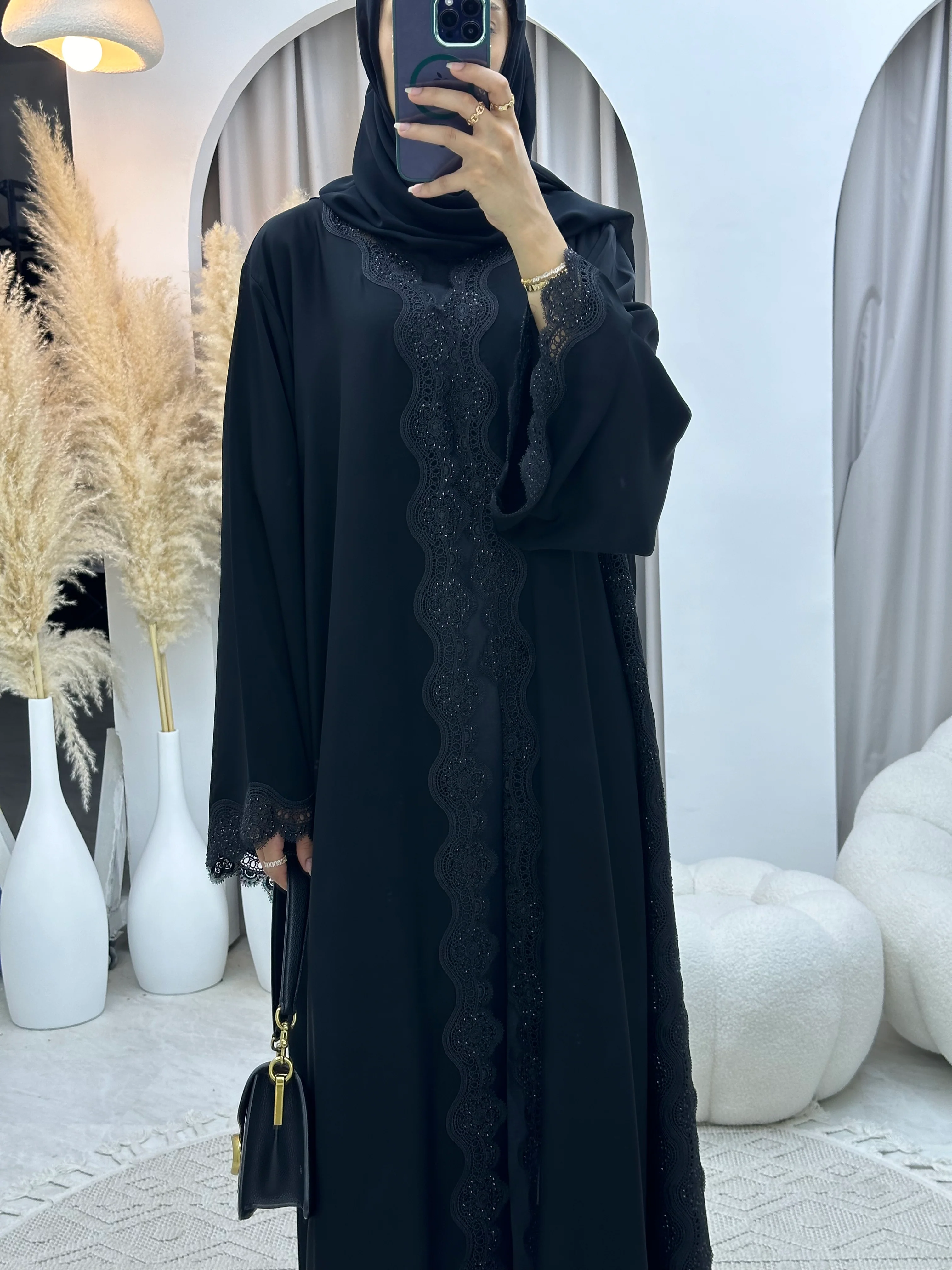 C RTW 0094 Black Lace Abaya - Image 4