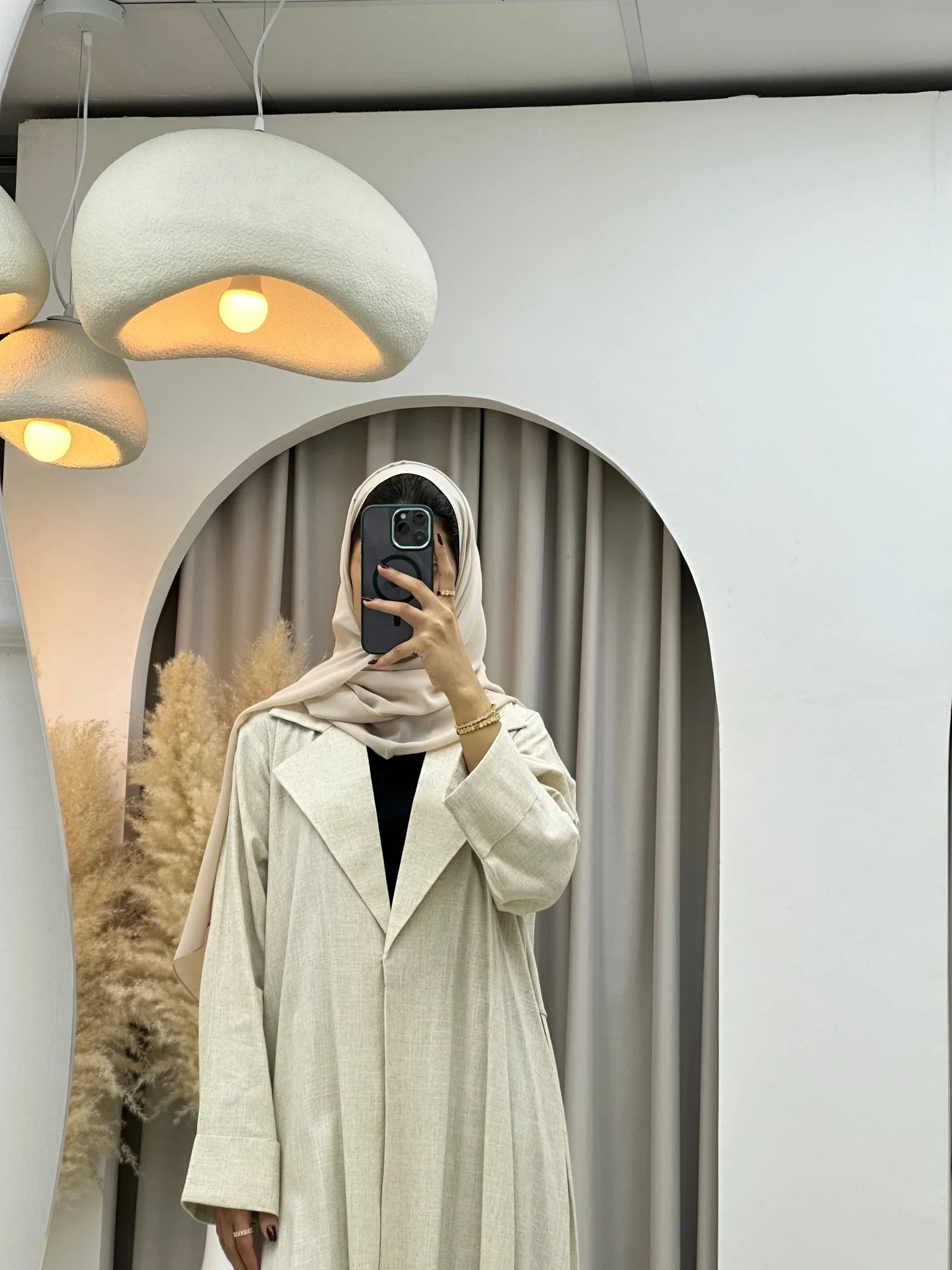C RTW 0105 Linen Beige Pleated Abaya - Image 4
