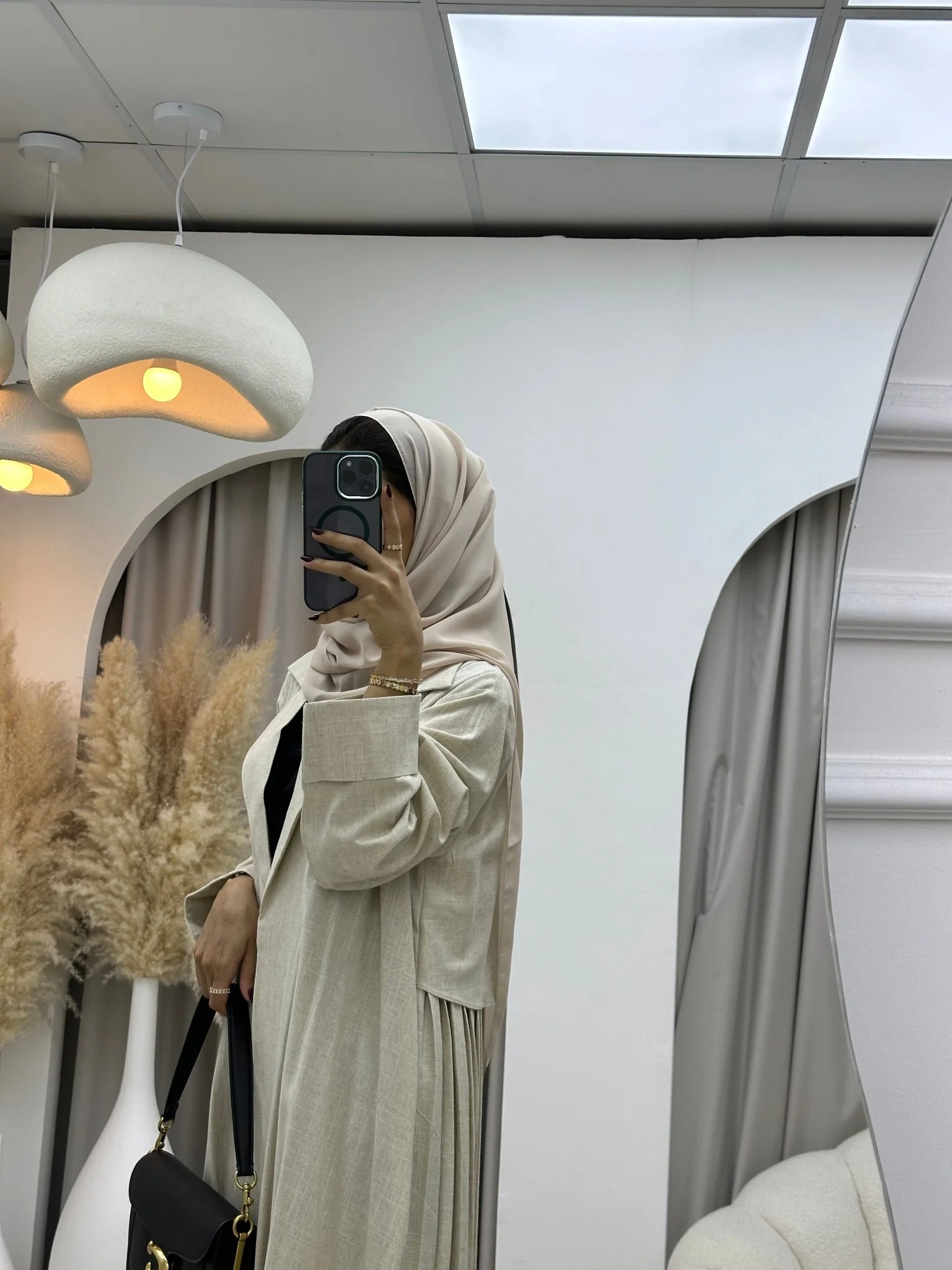 C RTW 0105 Linen Beige Pleated Abaya - Image 8