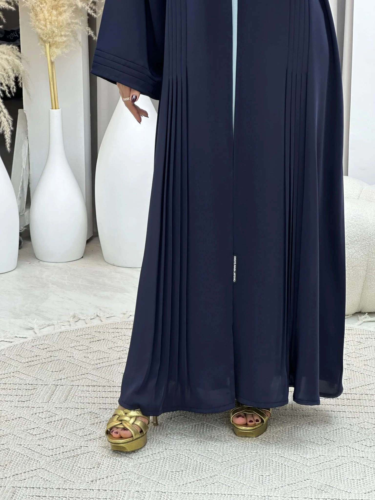 C 0109-03 Navy Blue Pleated Abaya - Image 5