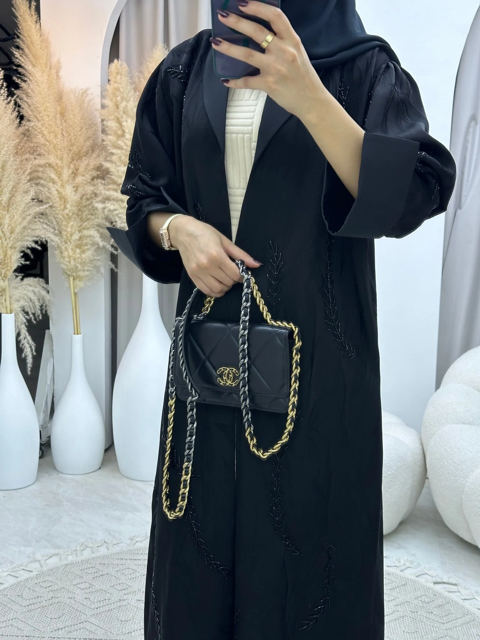 C 0113 Black Beaded Abaya - Image 3