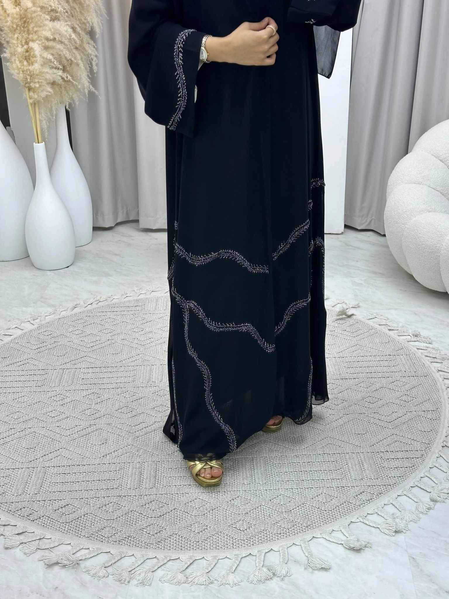 C RTW 0118 Black Beaded Abaya - Image 8