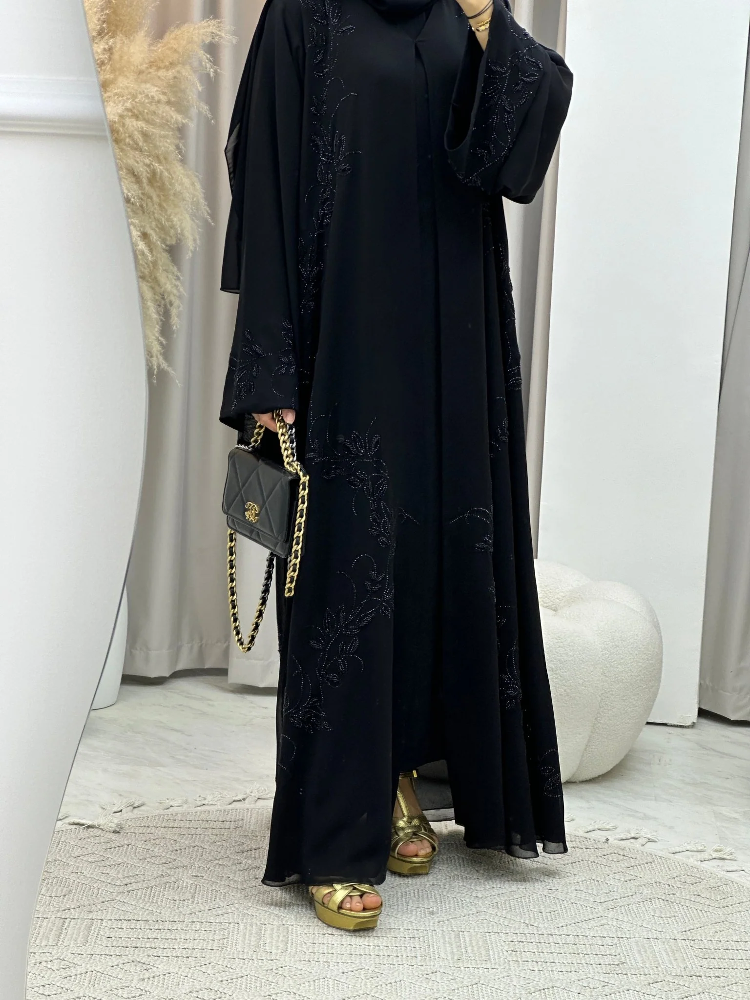 C RTW 0119 Black Floral Abaya - Image 7