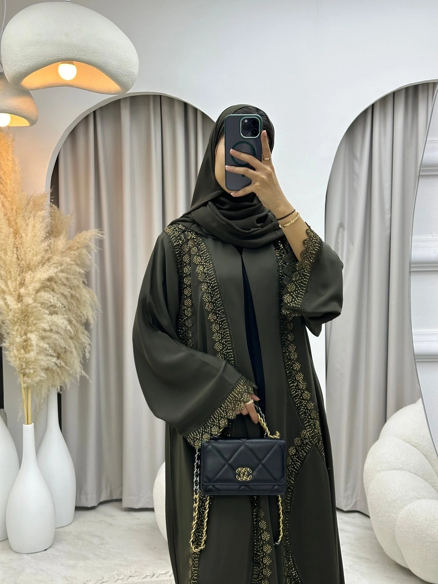 C RTW 0124 Olive Lace Abaya - Image 5
