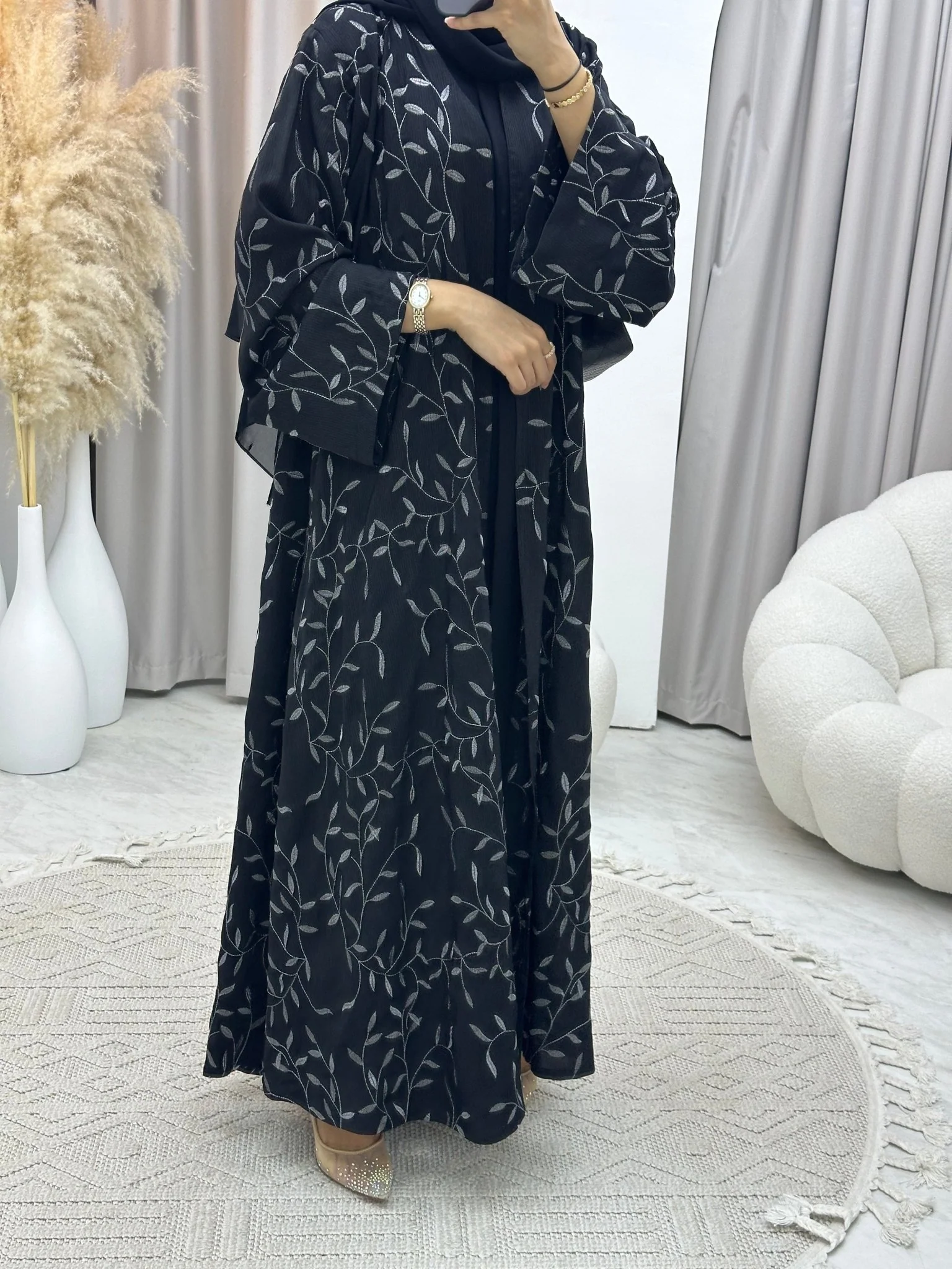 C RTW 0126 Black Embroidery Abaya - Image 7