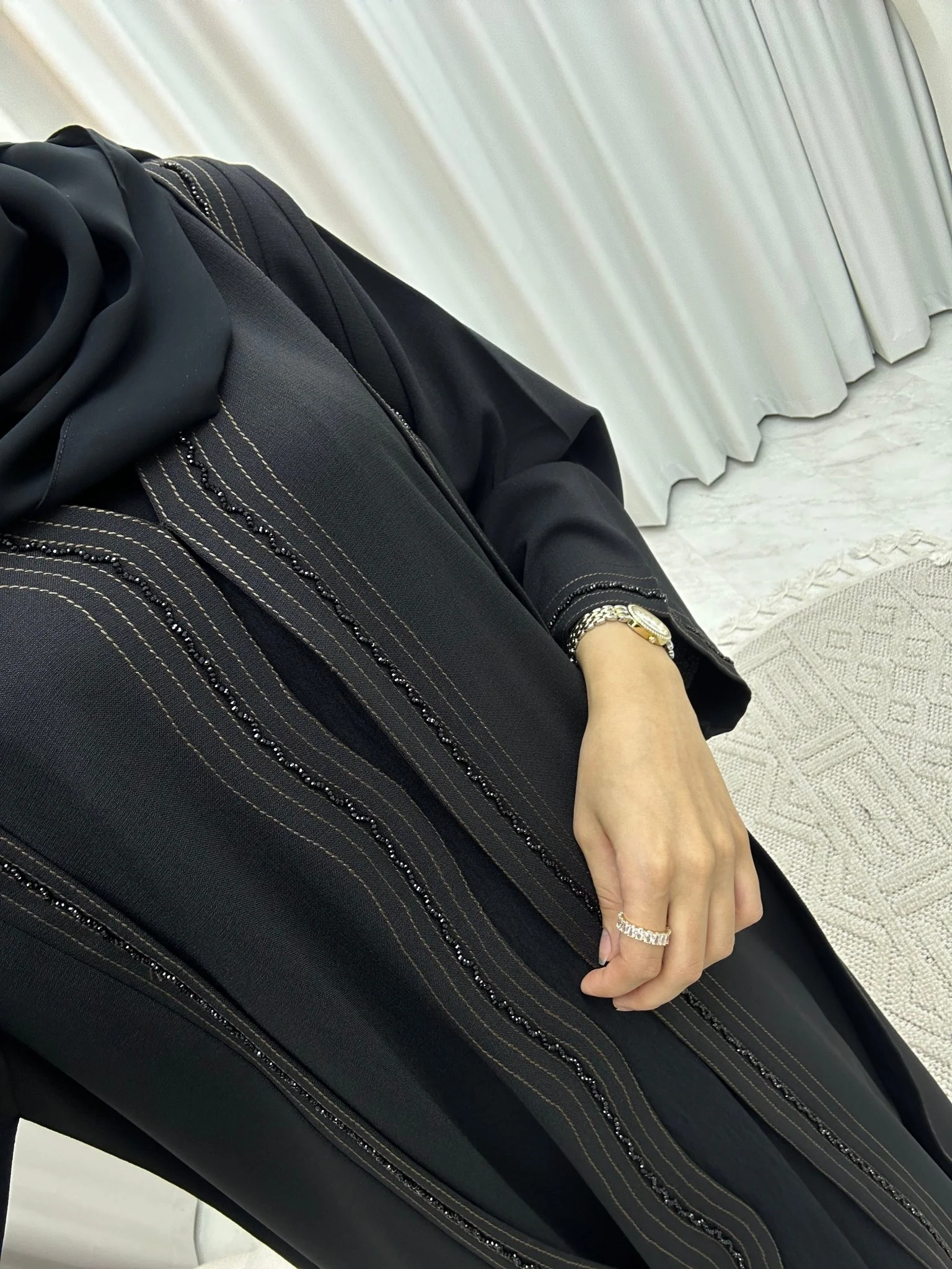 C 0128 Black Beaded Abaya - Image 3