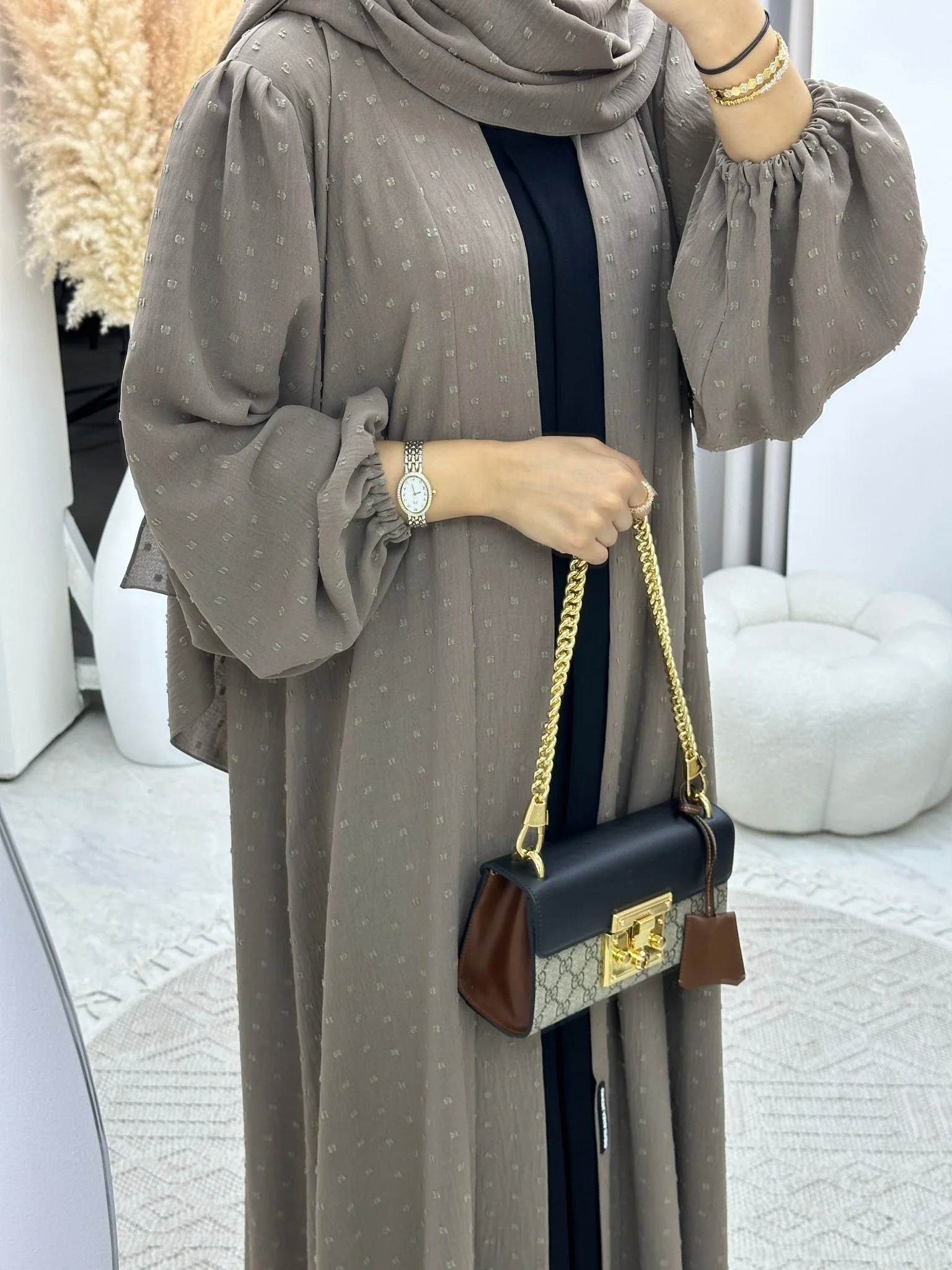 C RTW 0134-01 Tan Dots Abaya - Image 2