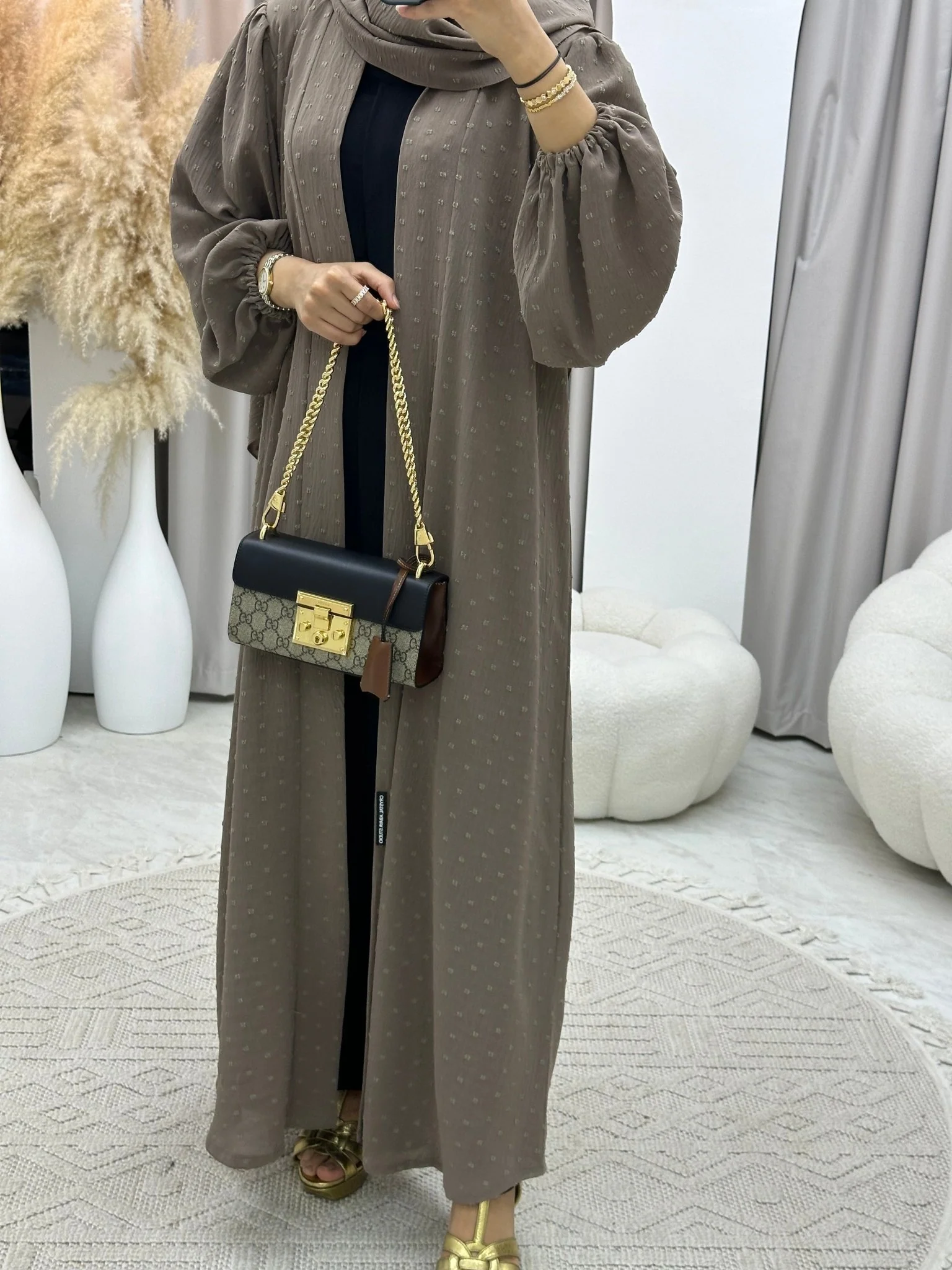 C RTW 0134-01 Tan Dots Abaya - Image 3