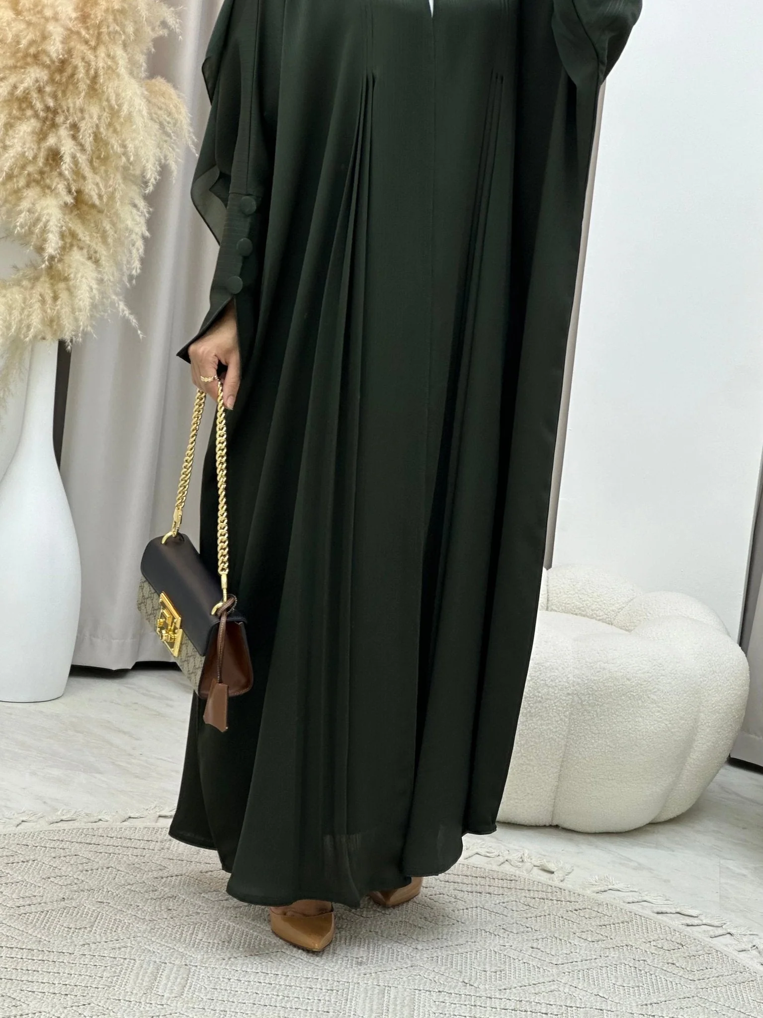 C RTW 0138 Olive Pleats Bisht Abaya - Image 7