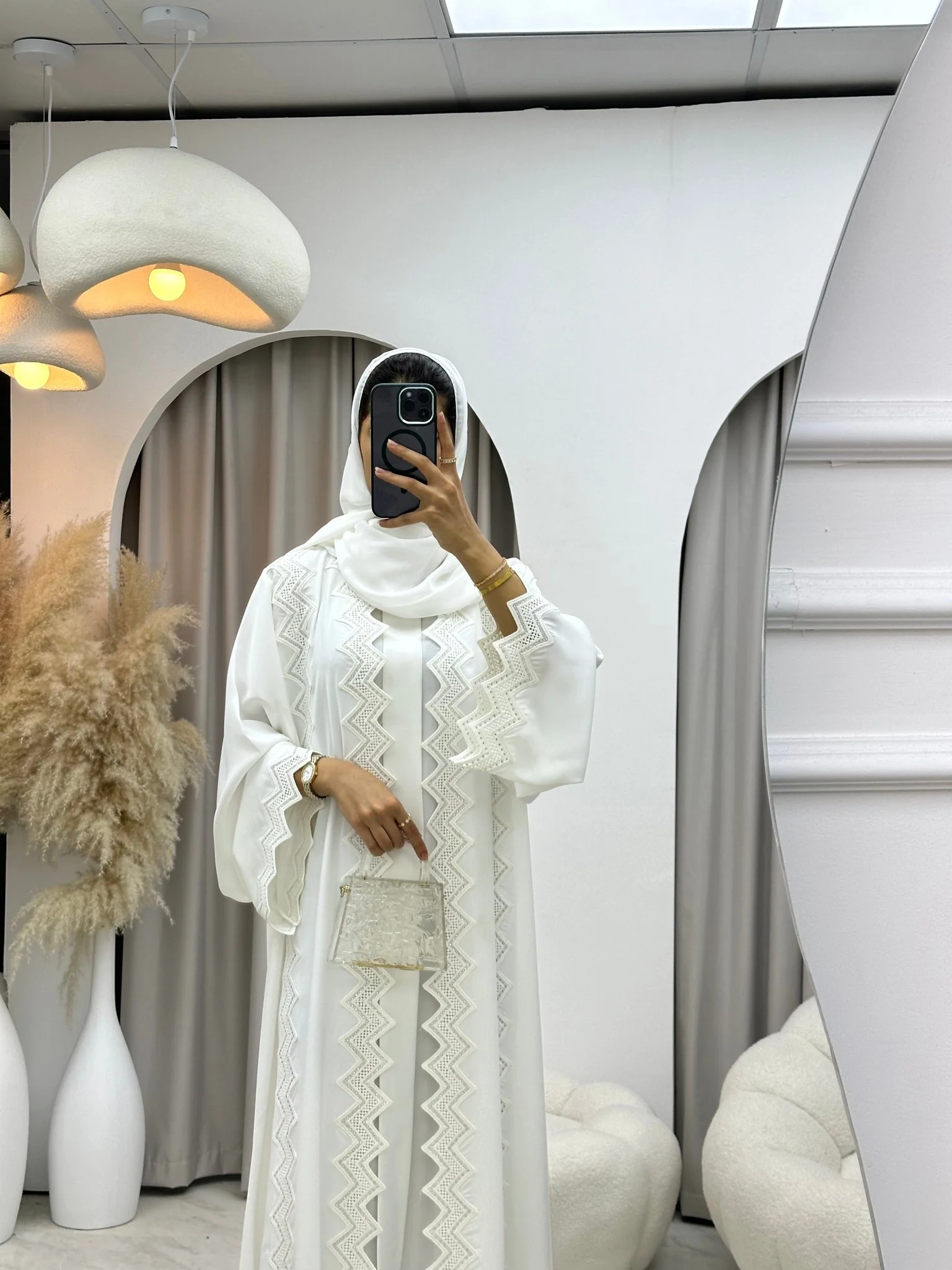 C 0153 White Lace Abaya - Image 5