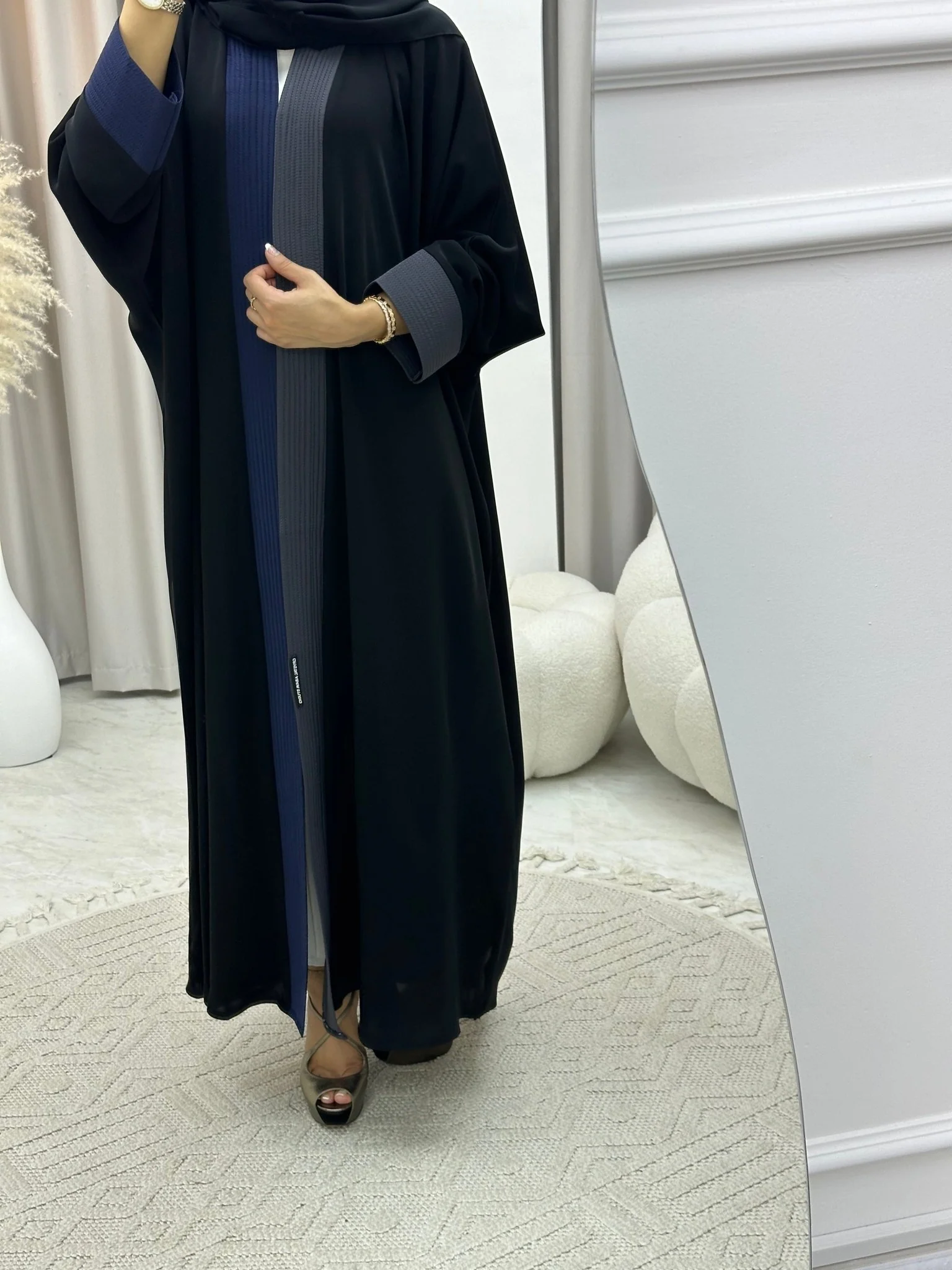 C RTW 0183 Blue Black Bisht Abaya - Image 6