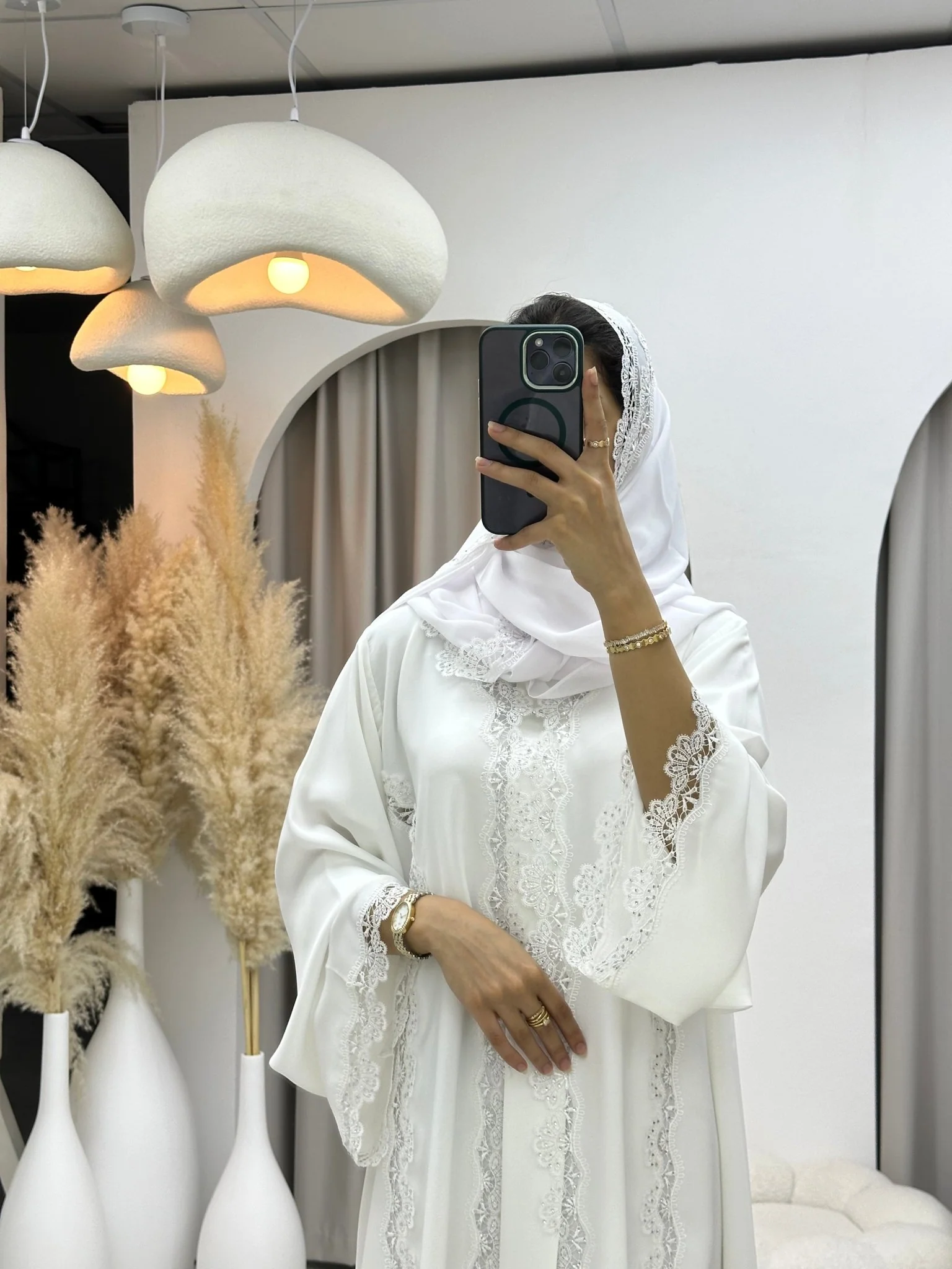 C 0196 White Lace Abaya - Image 3