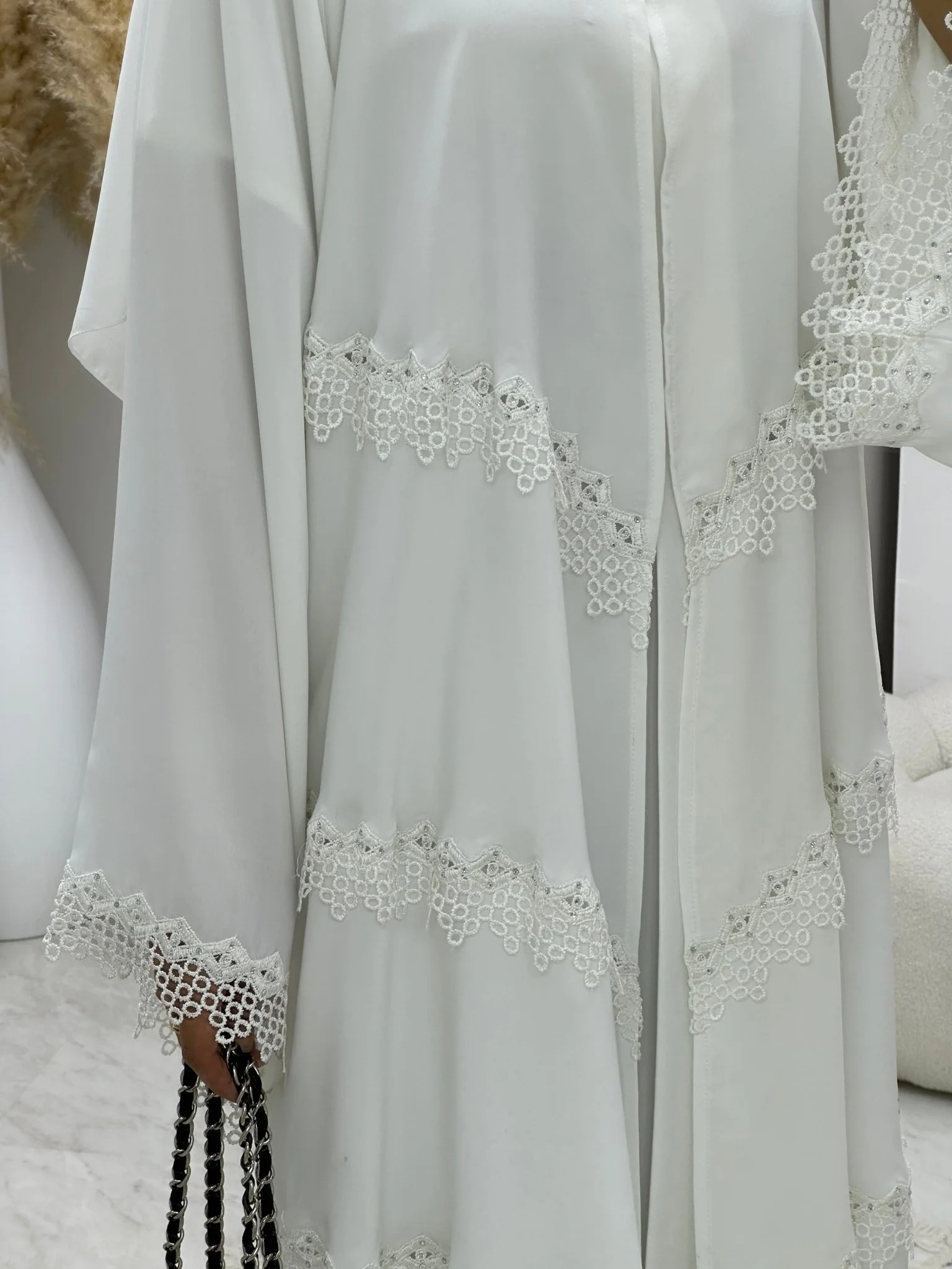 C 0203-01 White Lace Abaya - Image 3