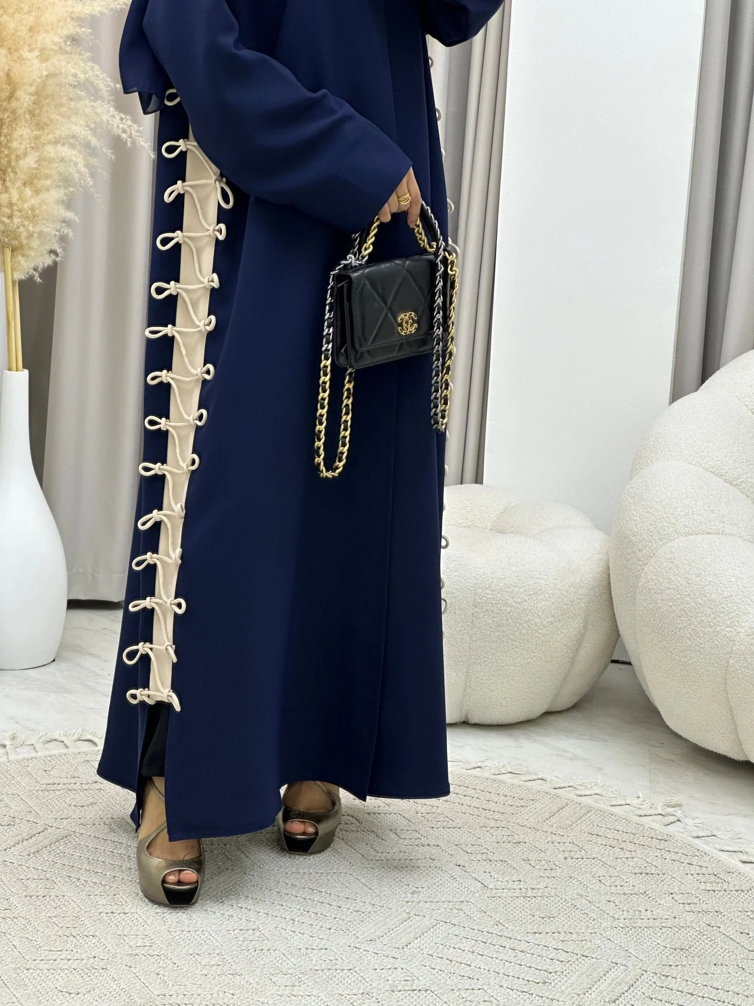 C RTW 0236 Blue Beige Abaya - Image 7