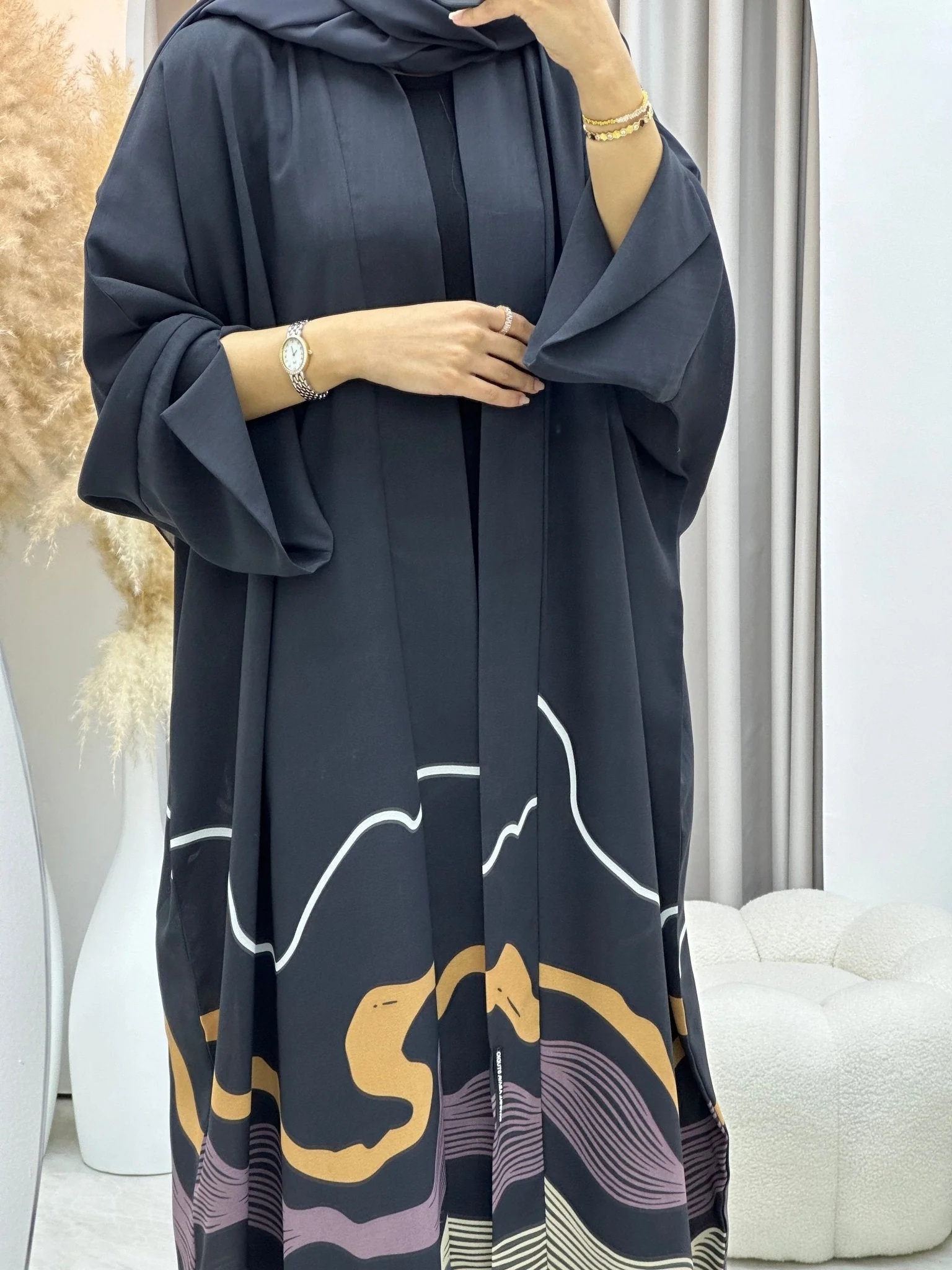 C RTW 0248-02 Dark Grey Wavy Abaya - Image 2