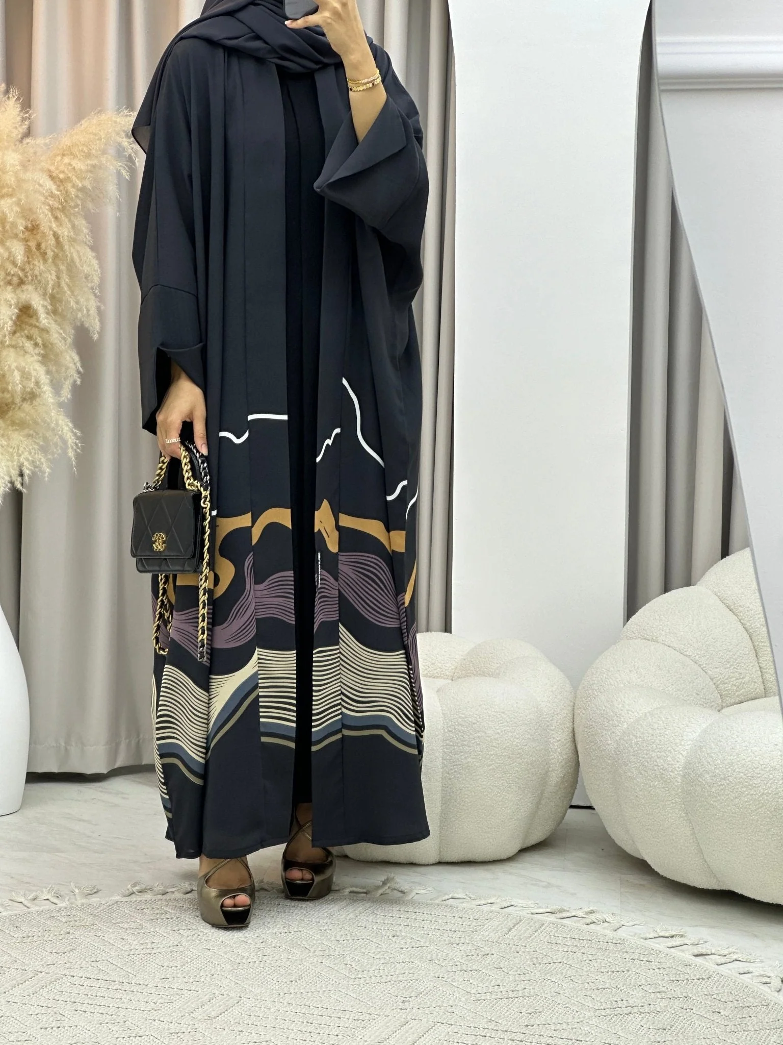 C RTW 0248-02 Dark Grey Wavy Abaya - Image 5