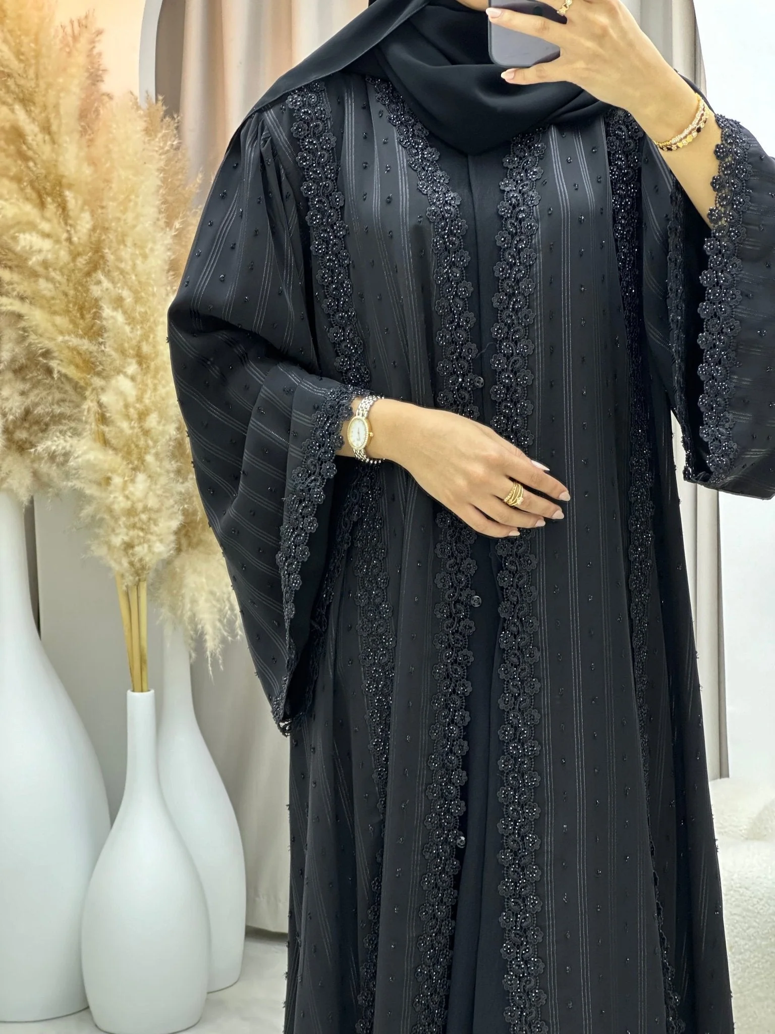 C RTW 0262 Black Lace Abaya - Image 7