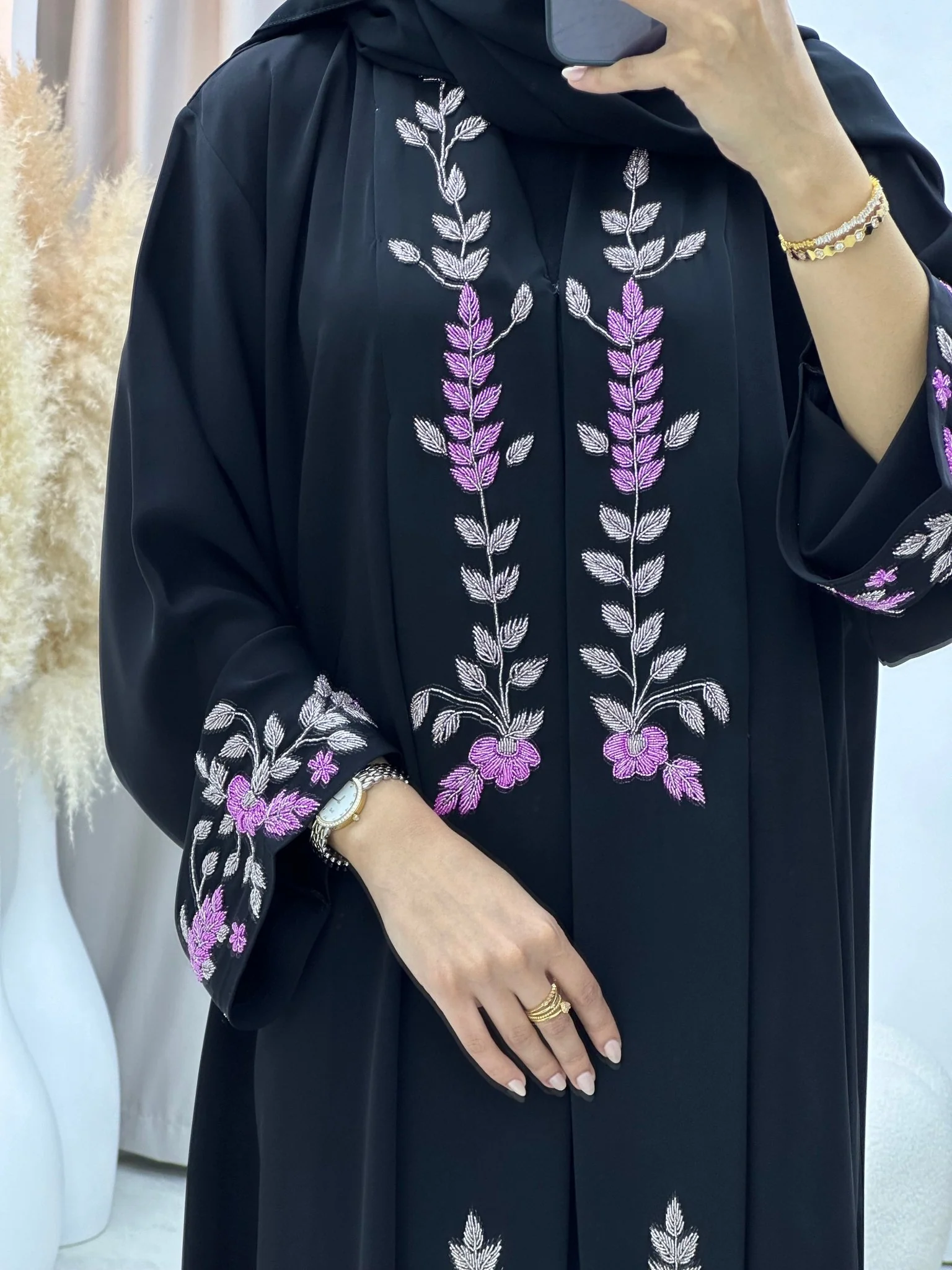 C 0263 Black Beaded Abaya - Image 2