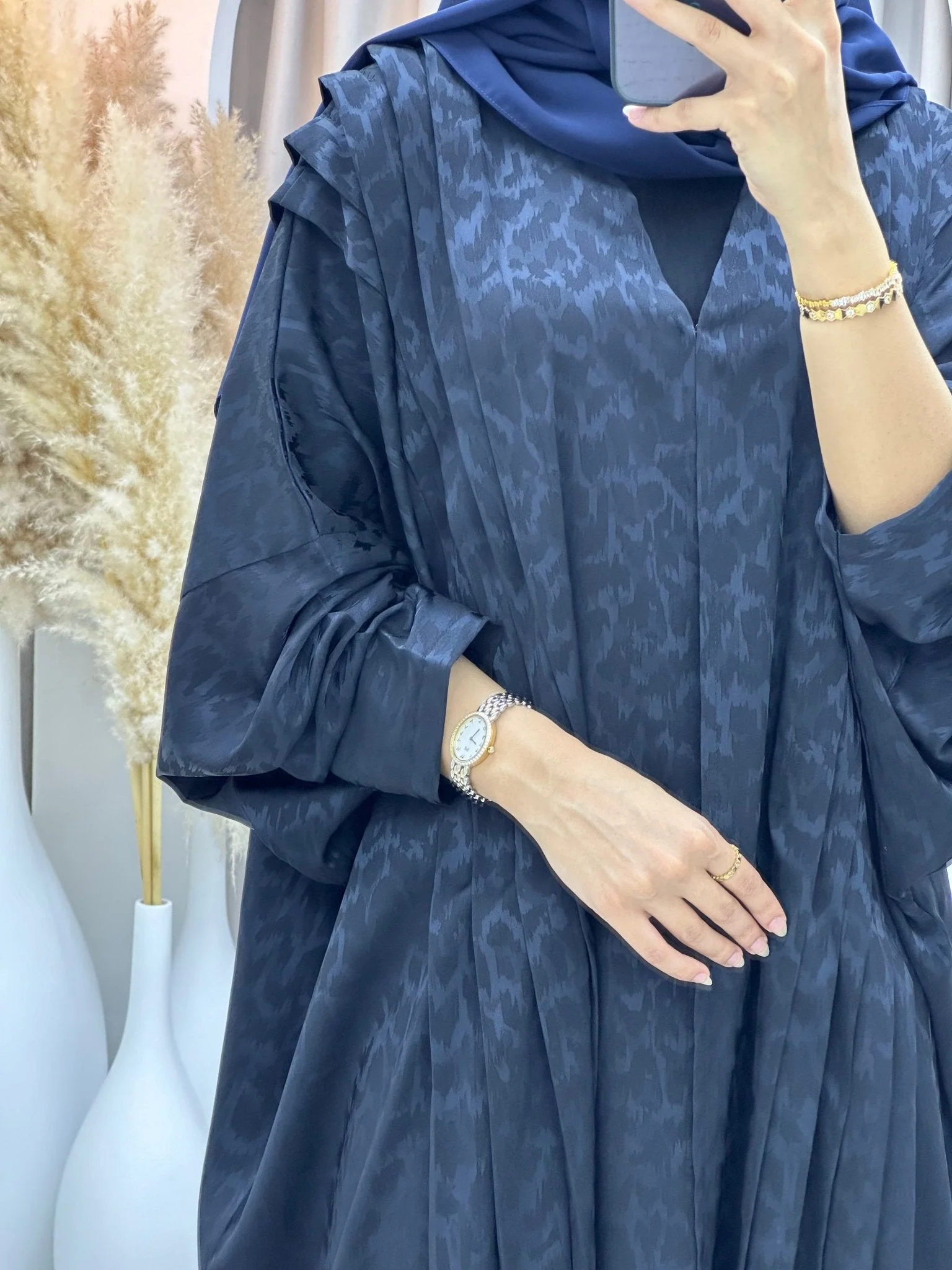 C RTW 0271 Navy Blue Leopard Print Abaya - Image 5