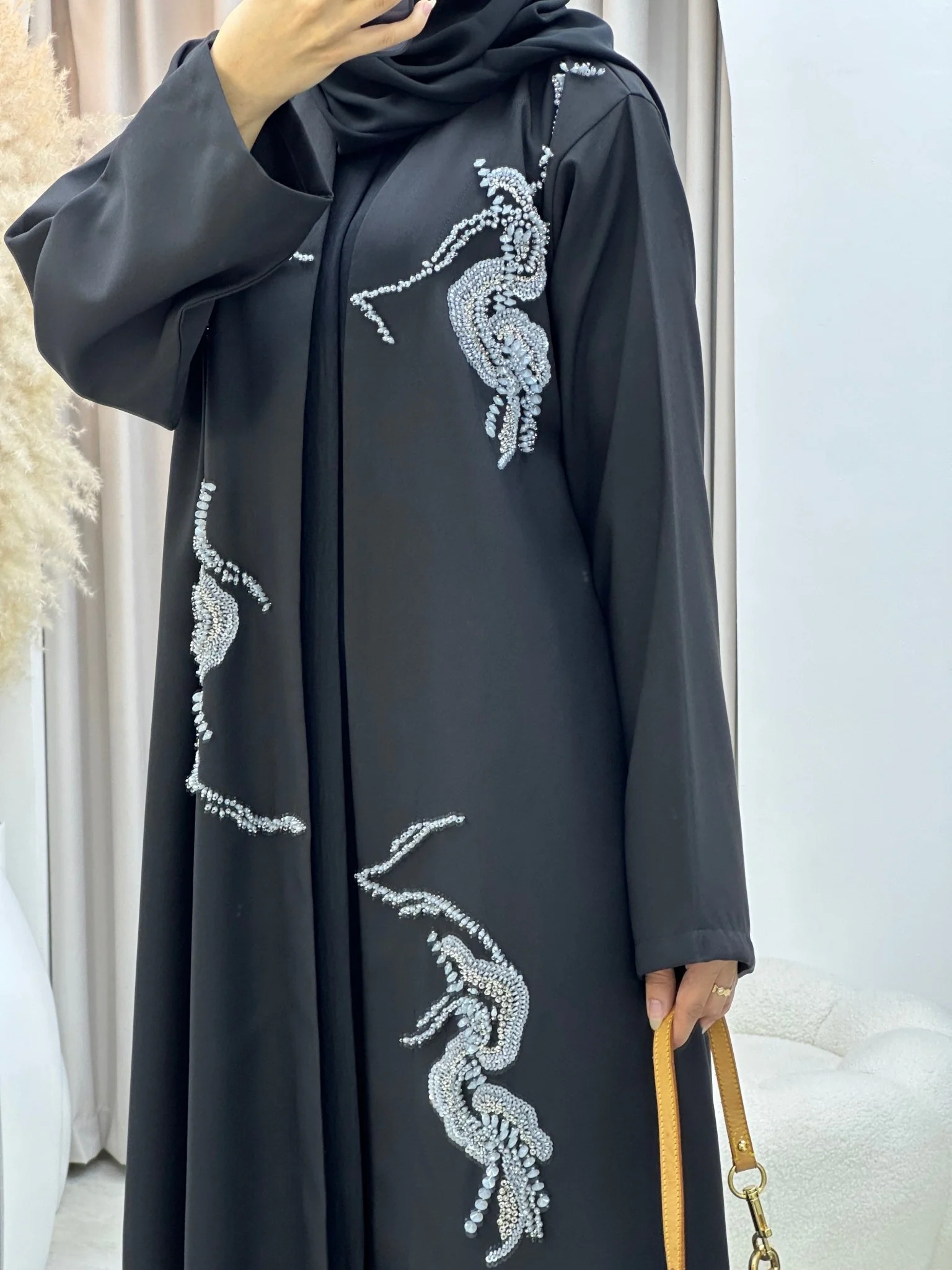 C 0294 Black Beaded Abaya - Image 4