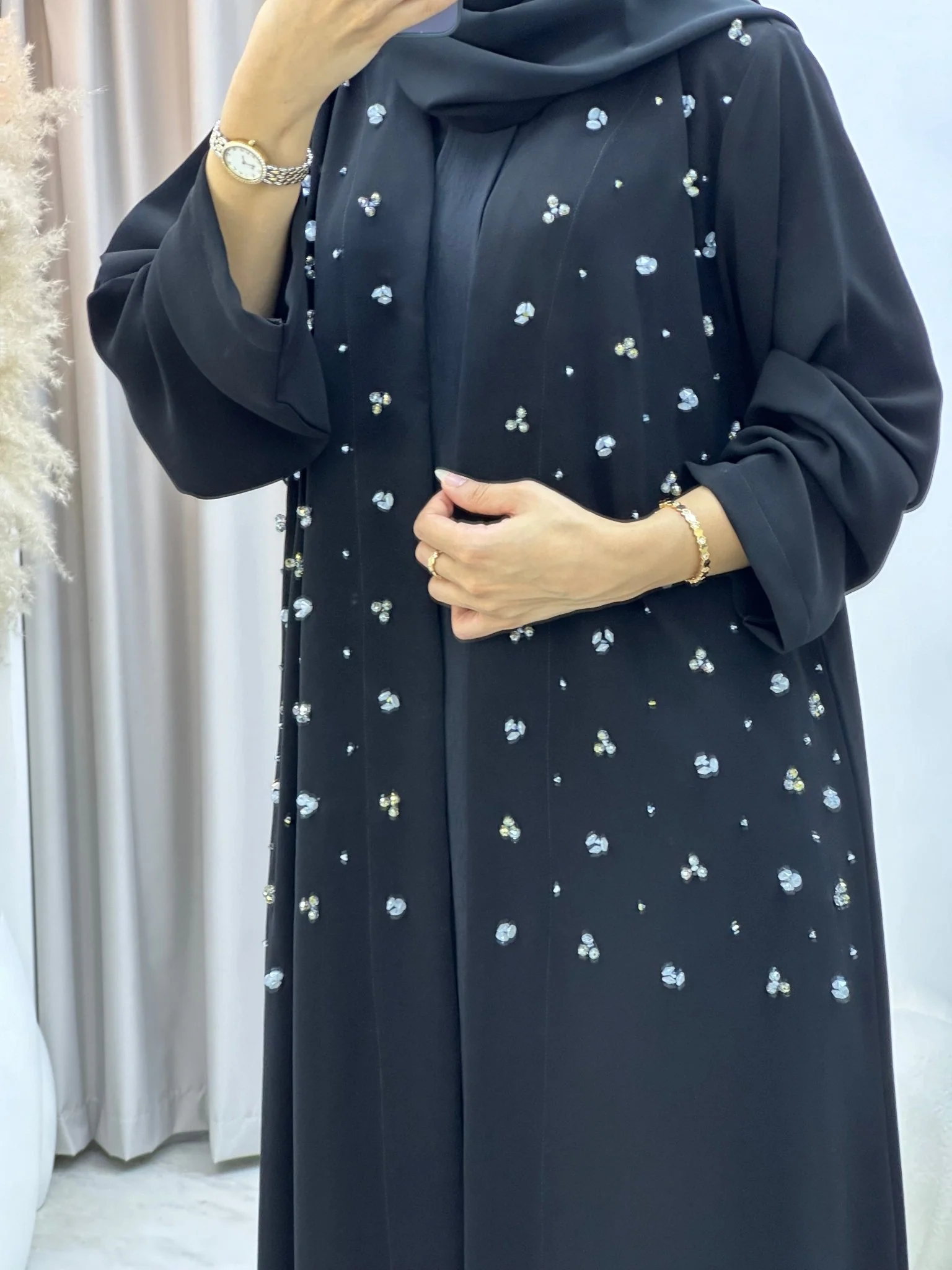 C 0295 Black Beaded Abaya - Image 6