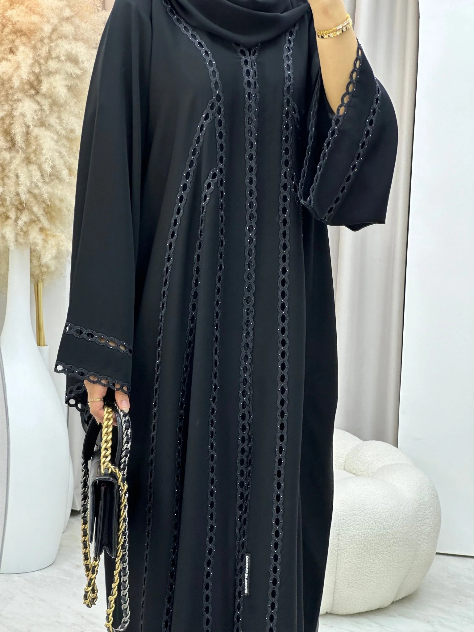 C 0301 Black Lace Abaya - Image 2