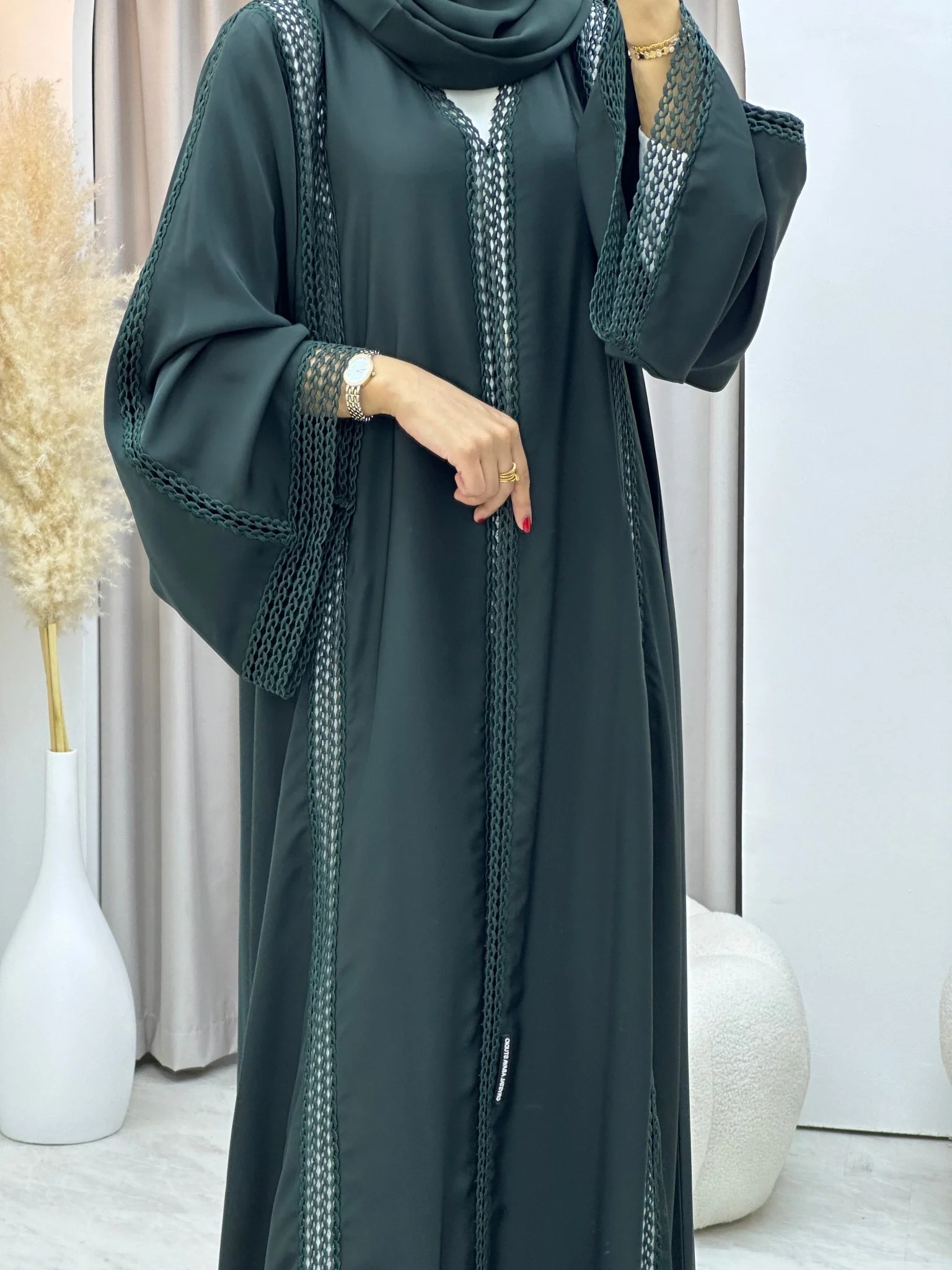 C RTW 0328-02 Green Lace Abaya - Image 7