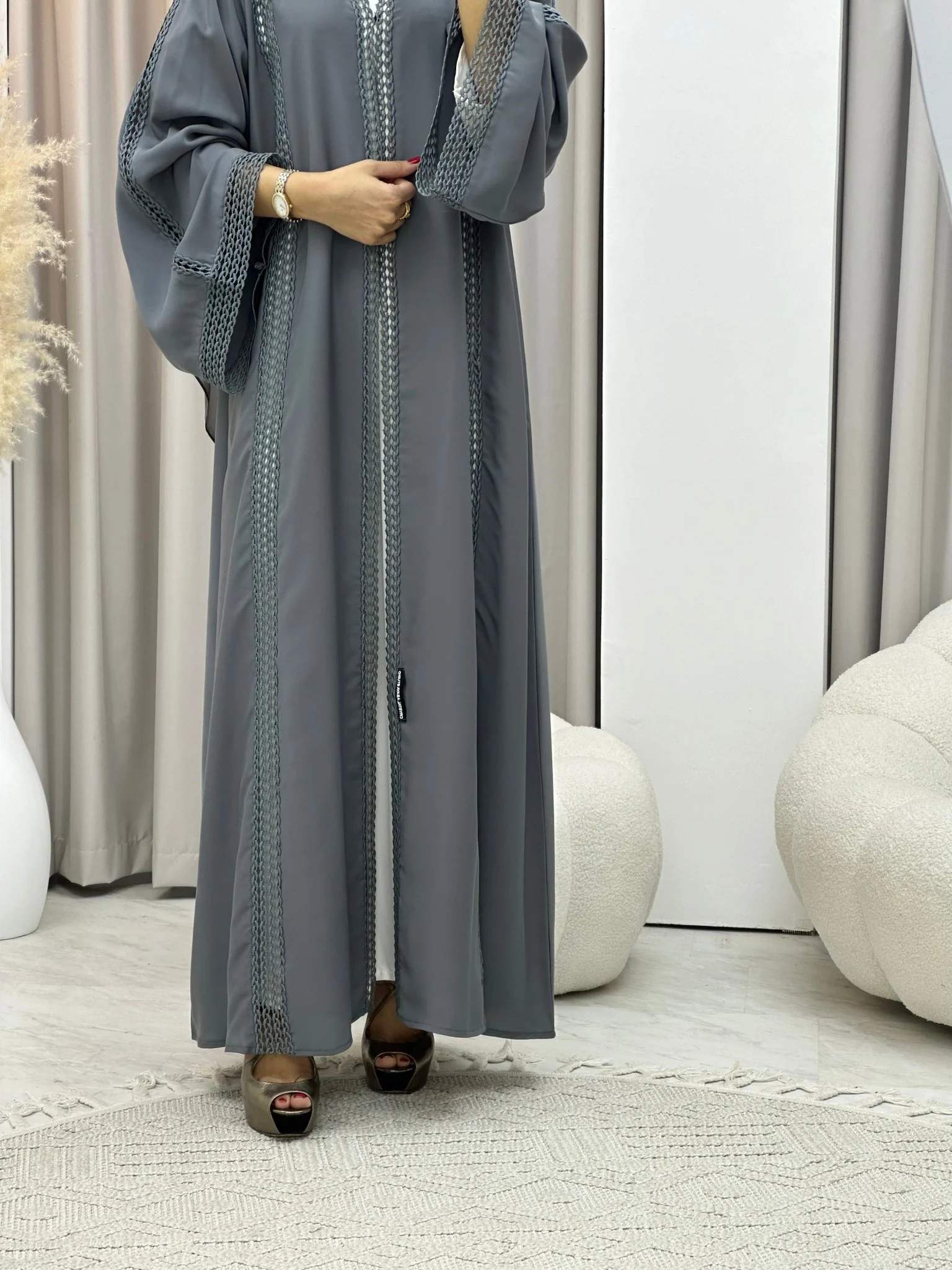C 0328-03 Grey Lace Abaya - Image 2