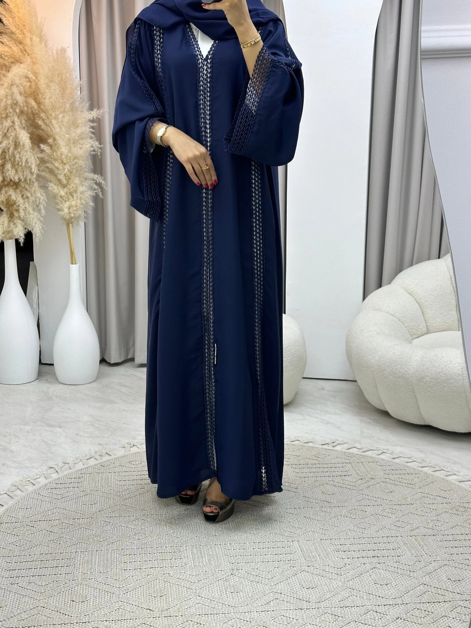 C RTW 0328-04 Navy Blue Lace Abaya - Image 4