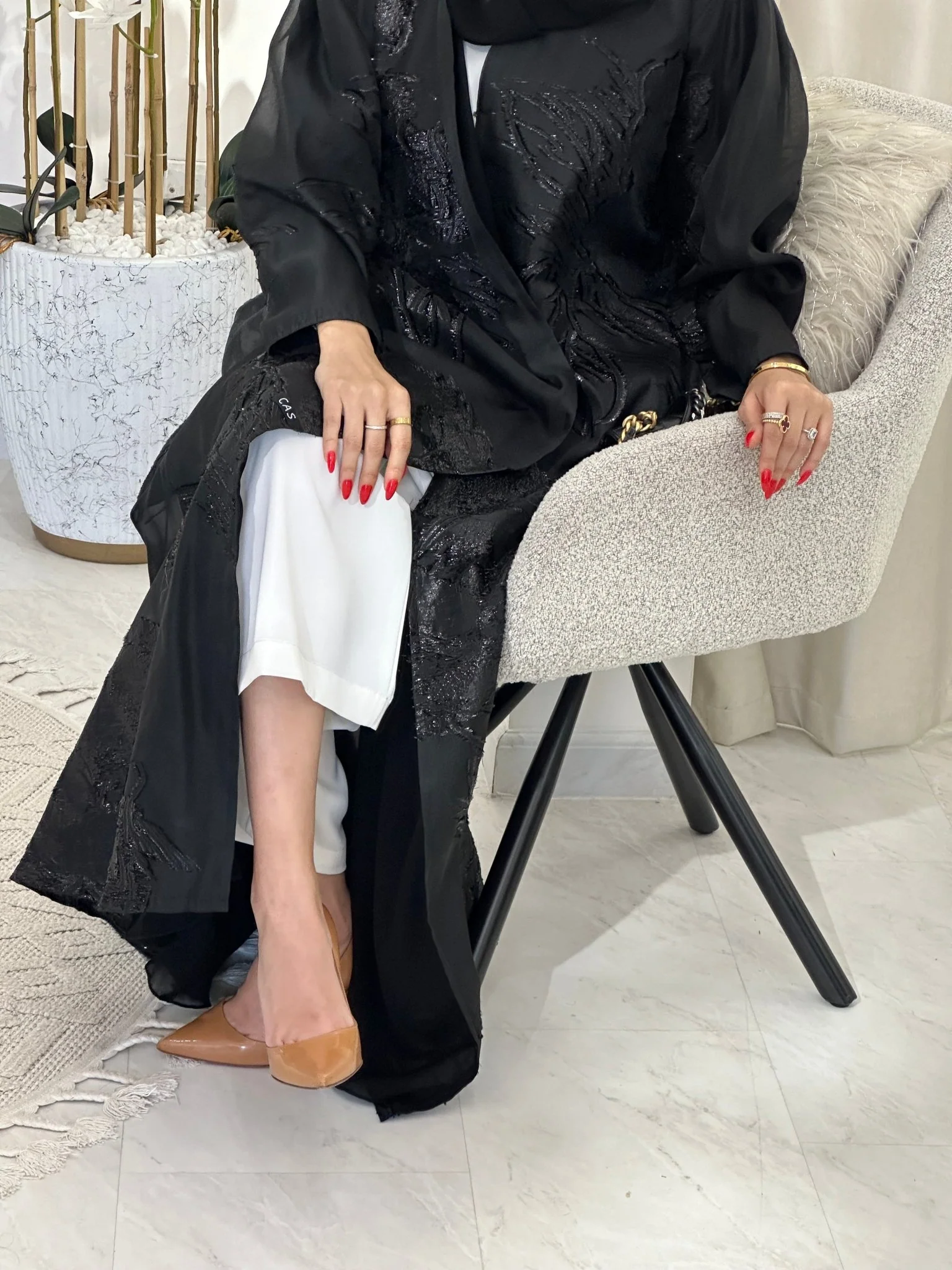 C RTW 0345-01 Black Organza Abaya - Image 7