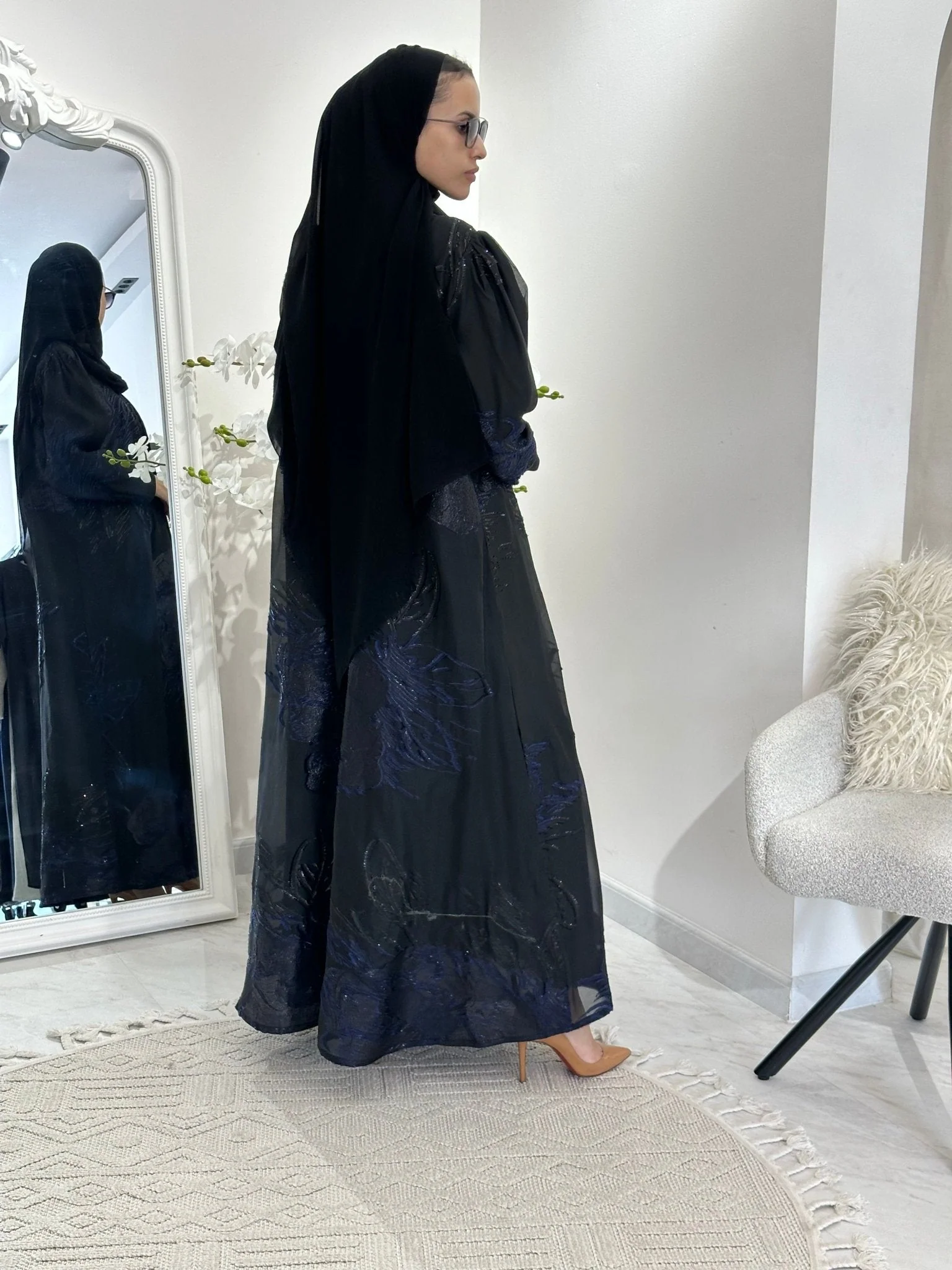 C RTW 0345-02 Blue Organza Abaya - Image 5