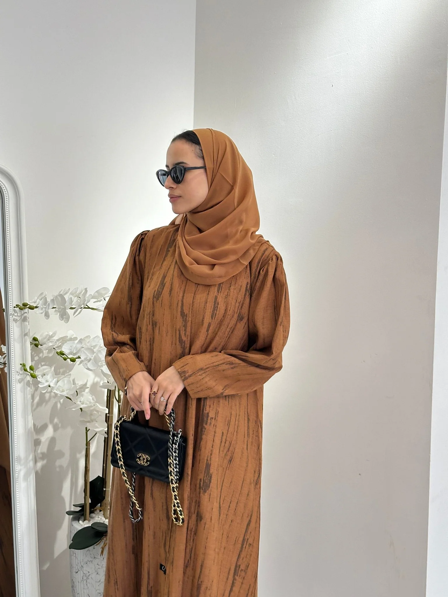 C 0369-03 Mustard Printed Abaya - Image 4