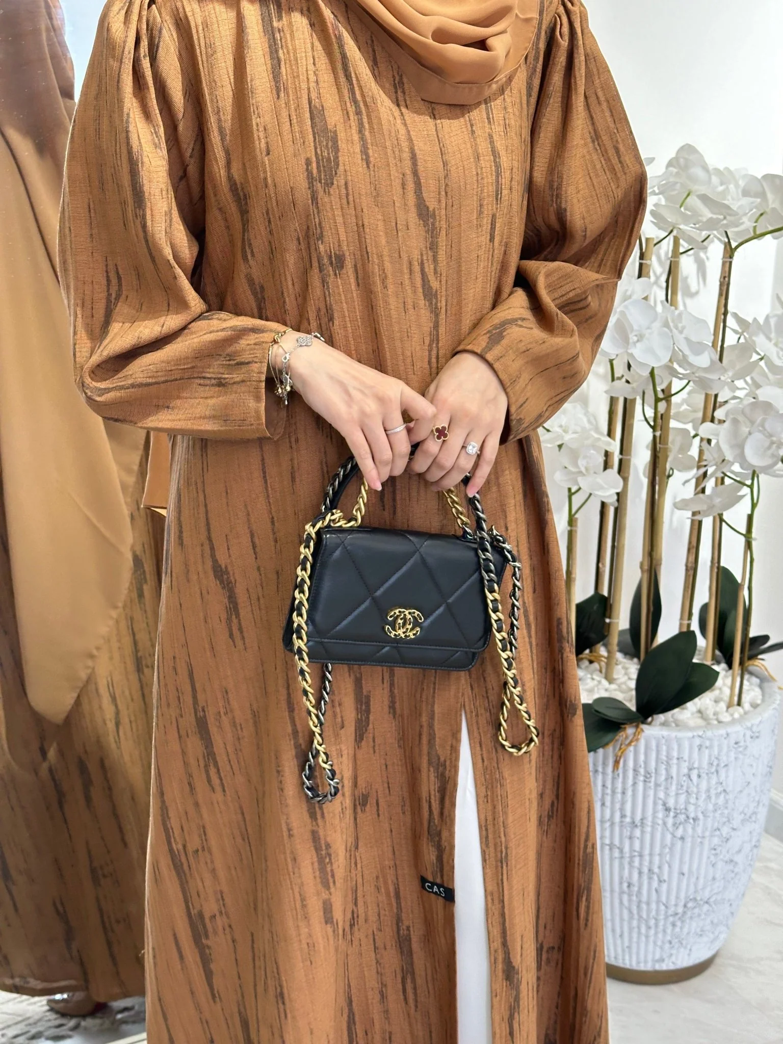 C 0369-03 Mustard Printed Abaya - Image 6