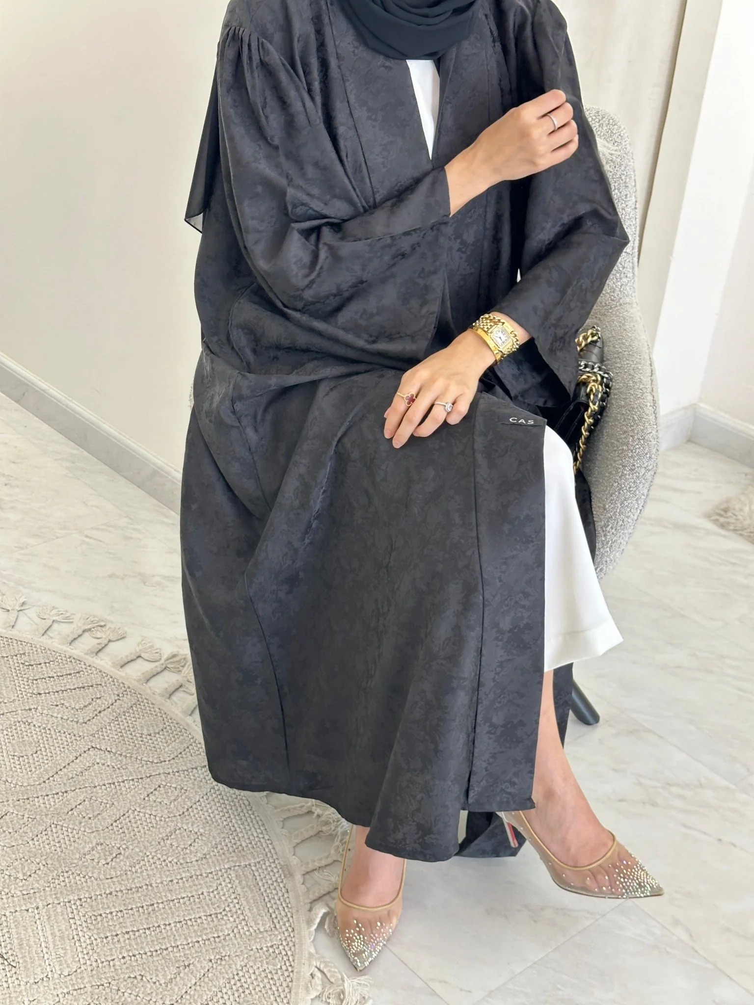 C 0370-01 Printed Black Abaya - Image 2
