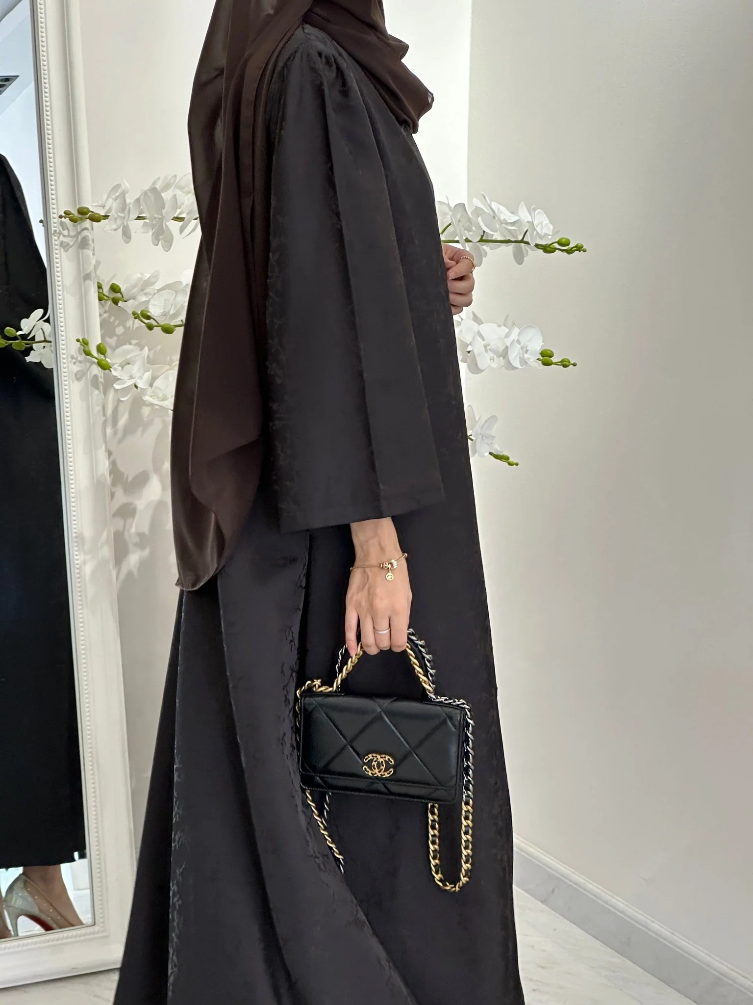 C 0371-02 Brown Floral Printed Abaya - Image 5