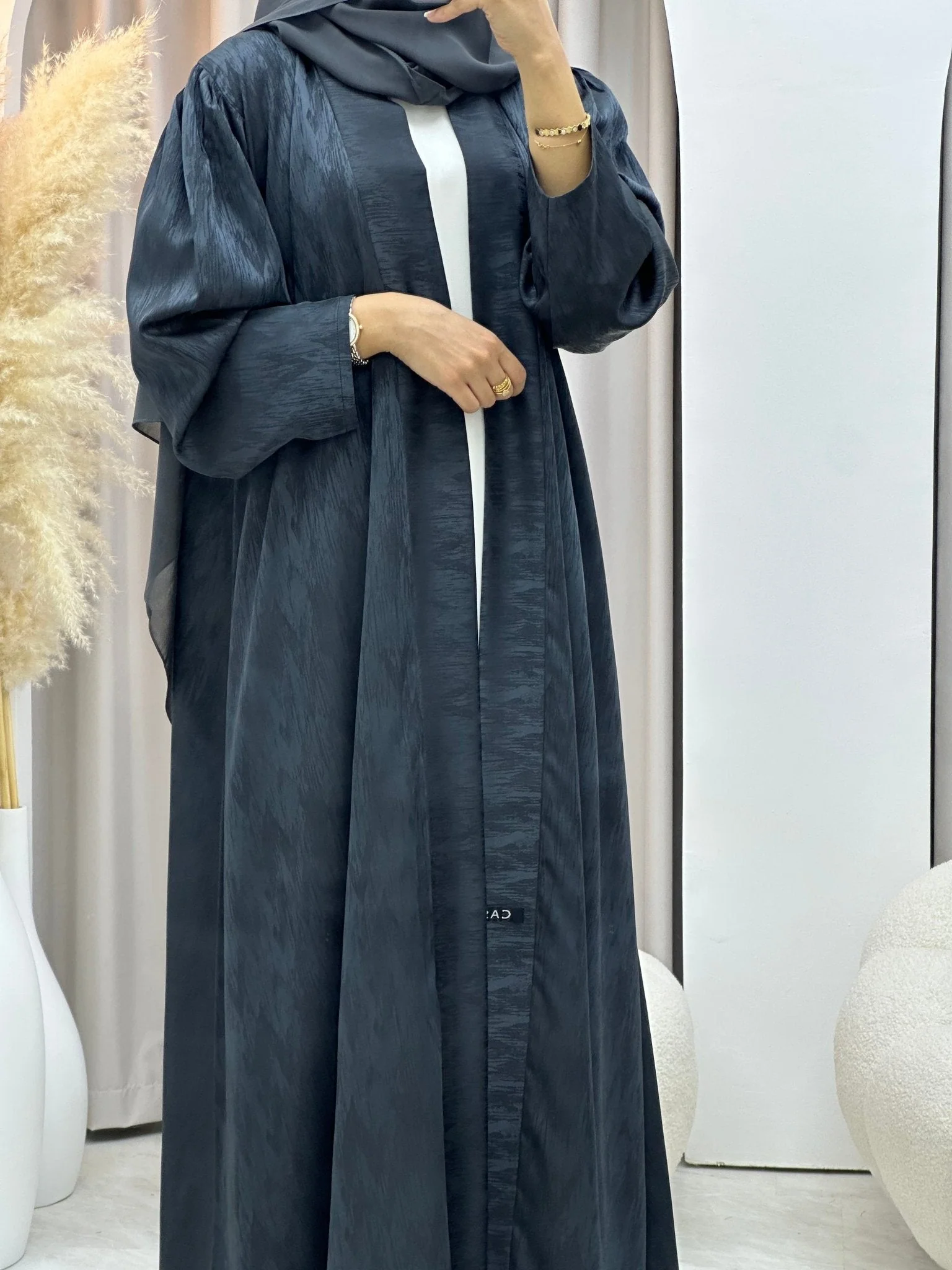 C RTW 0409-03 Dark Grey Printed Abaya - Image 2