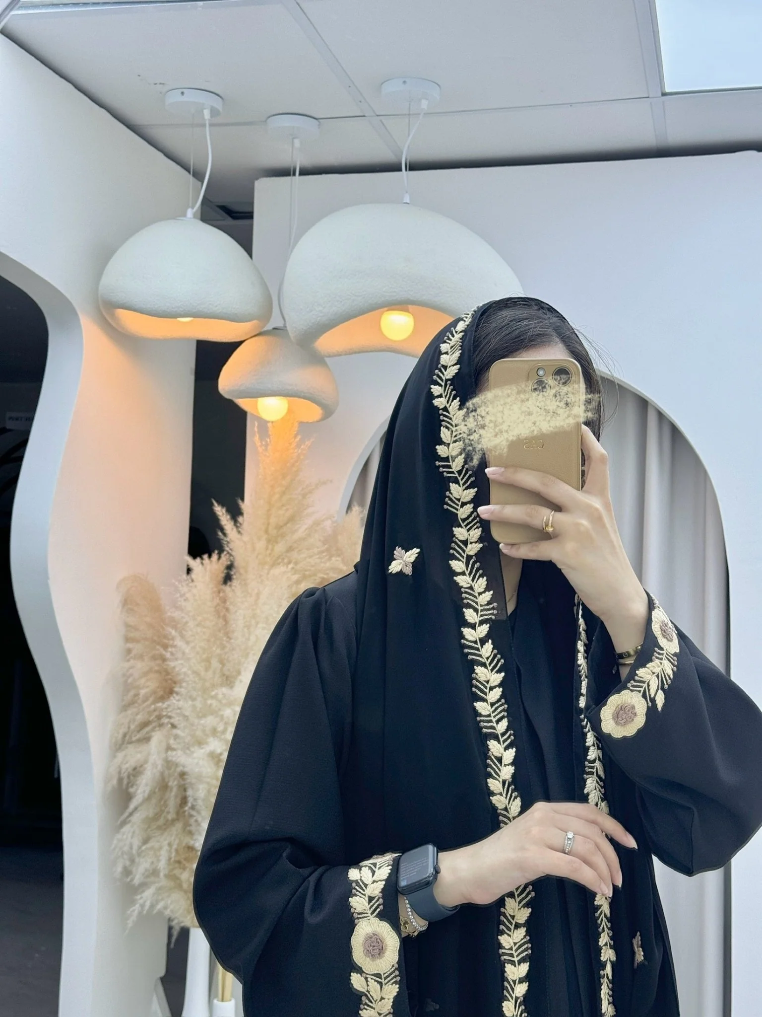 C RTW 0466 Black Beige Embroidery Abaya - Image 3