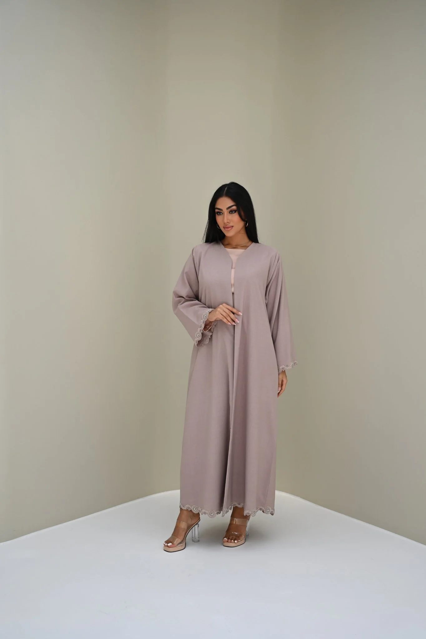 C RTW 0502 Beige Handwork Abaya - Image 3